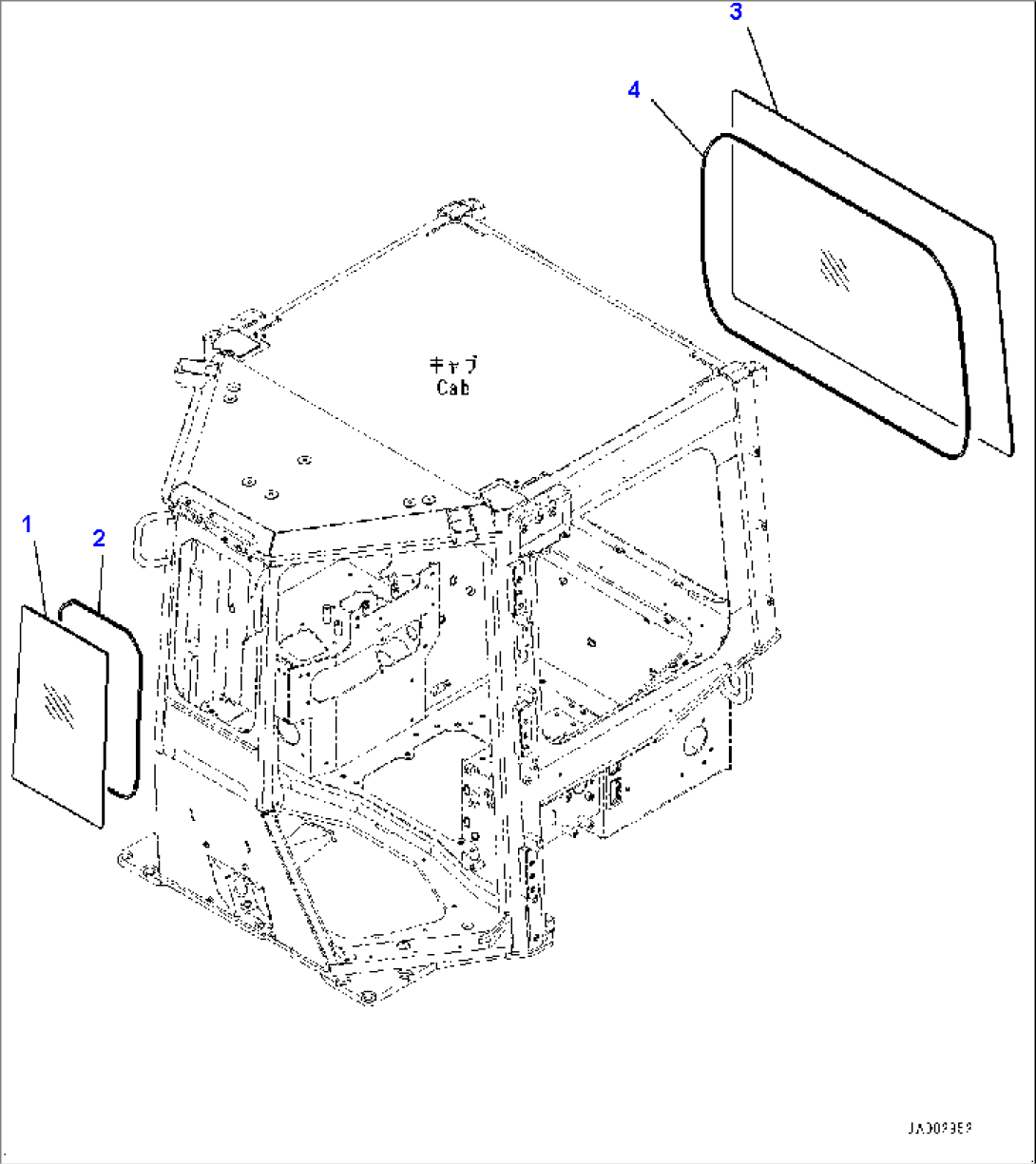 ROPS Cab, Glass Window, Front and Rear (#80001-)