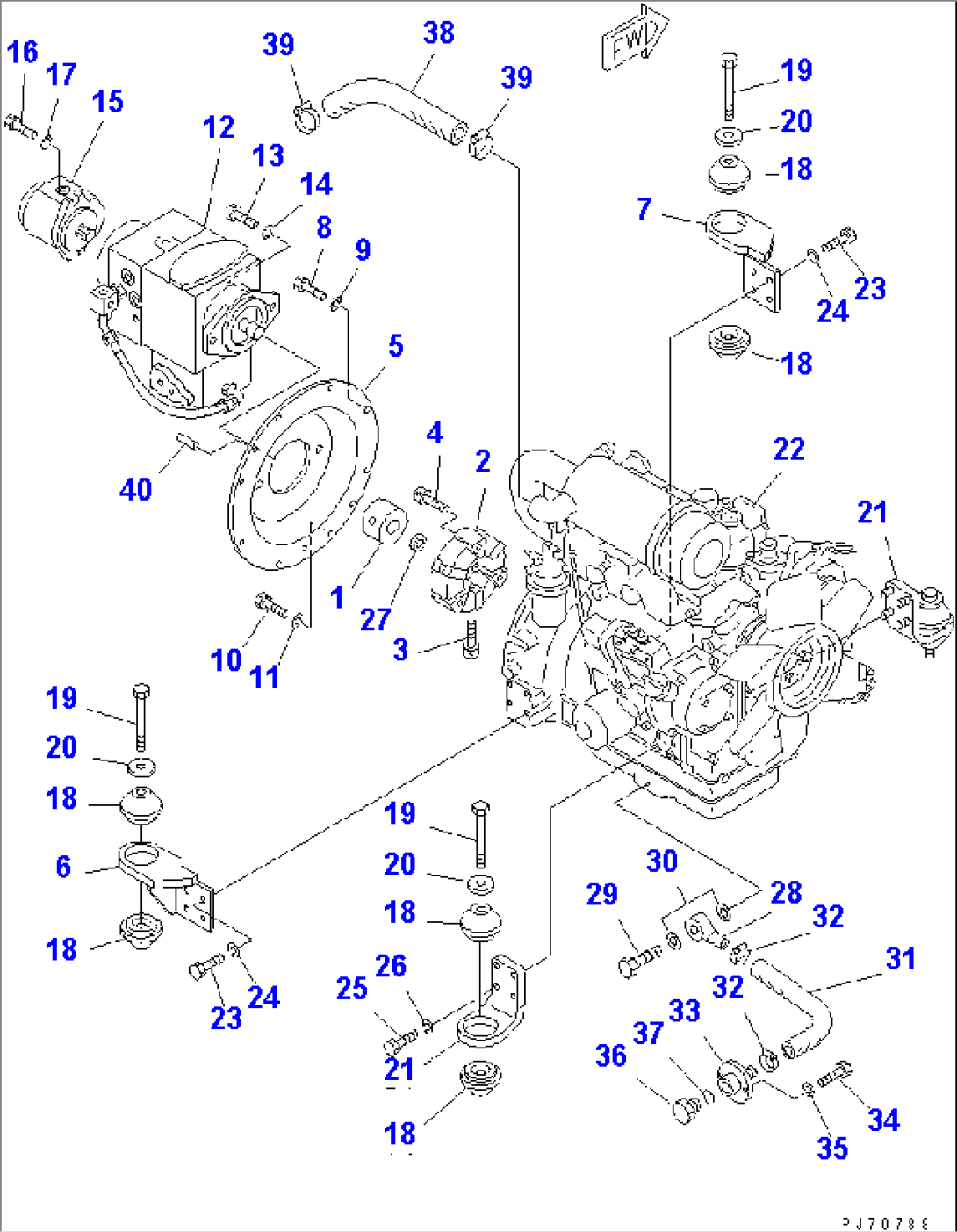 ENGINE AND MAIN PUMP MOUNTING PARTS