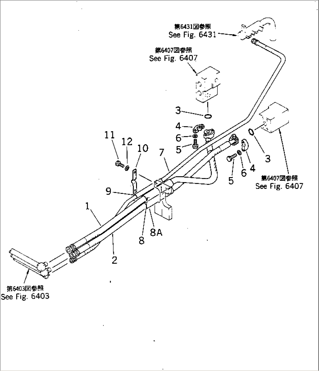 HYDRAULIC PIPING (TRAVEL PUMP TO FRONT TRAVEL MOTOR) (1/2)