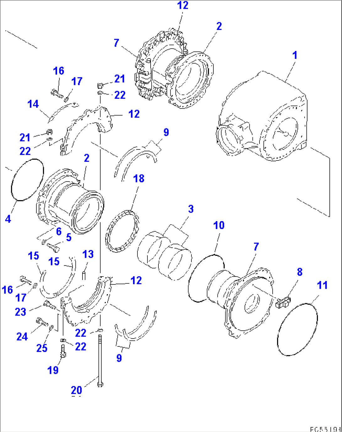 FINAL DRIVE CASE (1/2) (DIF. LOCK TYPE)(CAGE SECTION SEAL WITH 3-PIECIES PLATE TYPE)(#..-....)