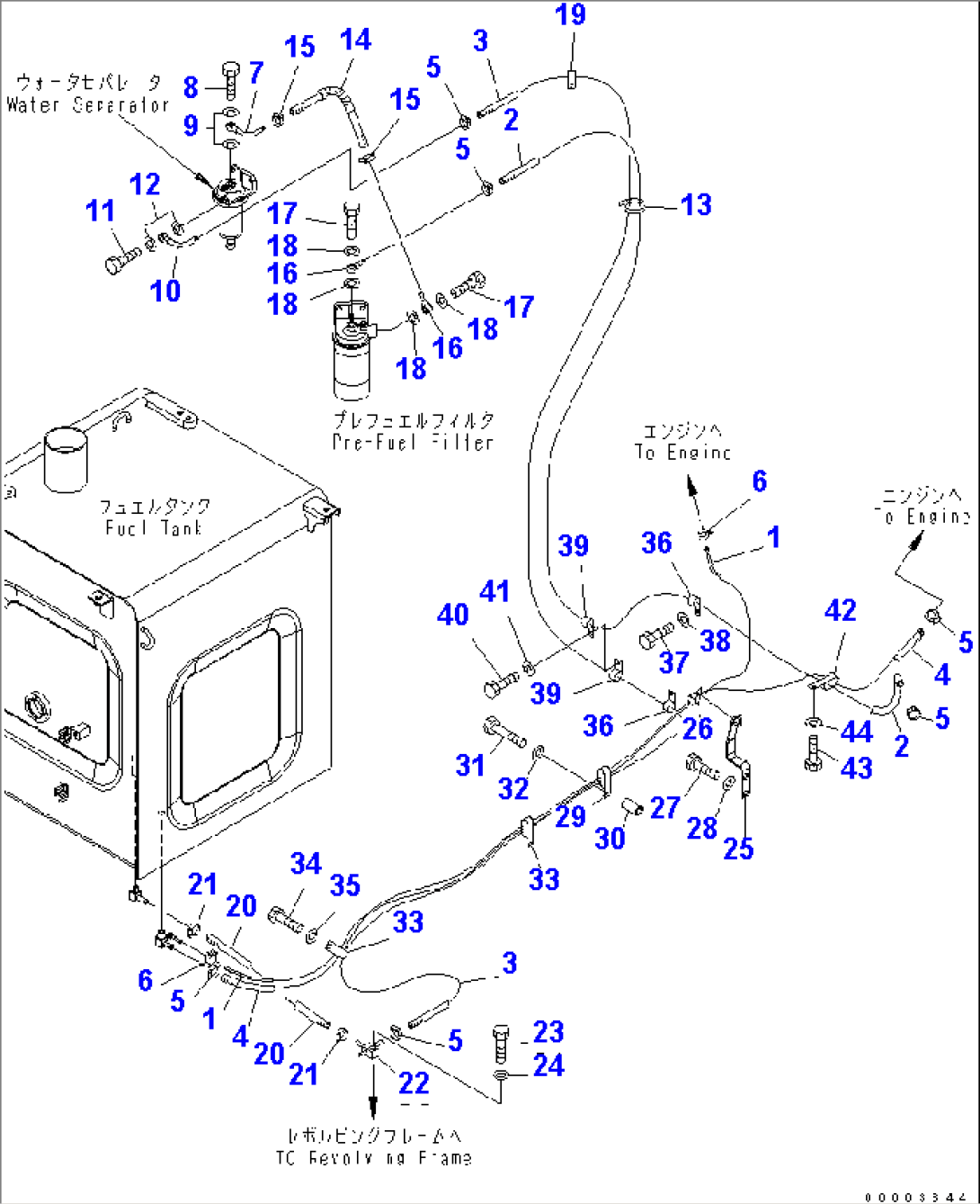 FUEL PIPING (WITH PRE-FUEL FILTER AND WATER SEPARATOR) (COLD WEATHER A SPEC.)(#202230-257846)
