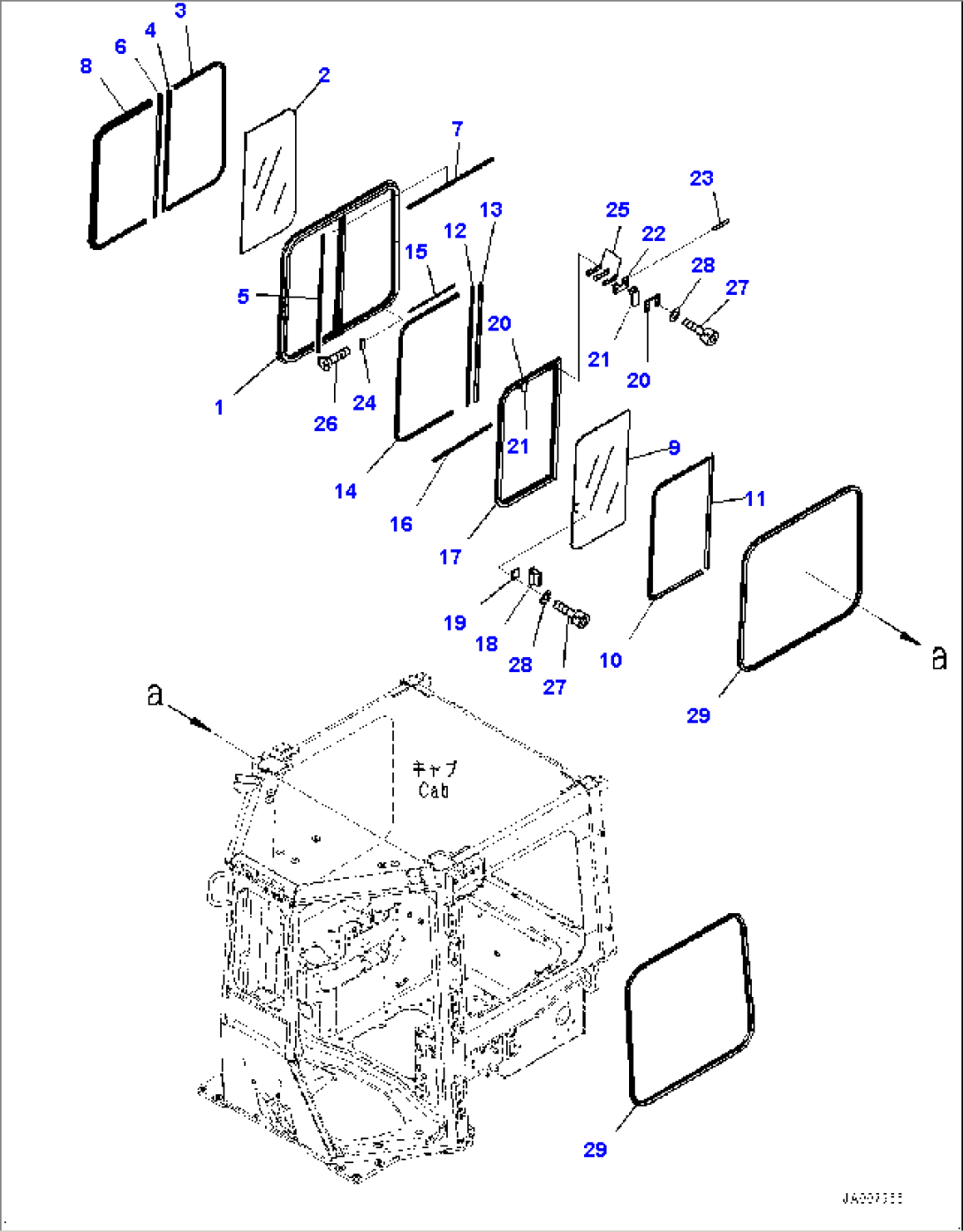 ROPS Cab, Sash type Glass Window, R.H. (#80001-)