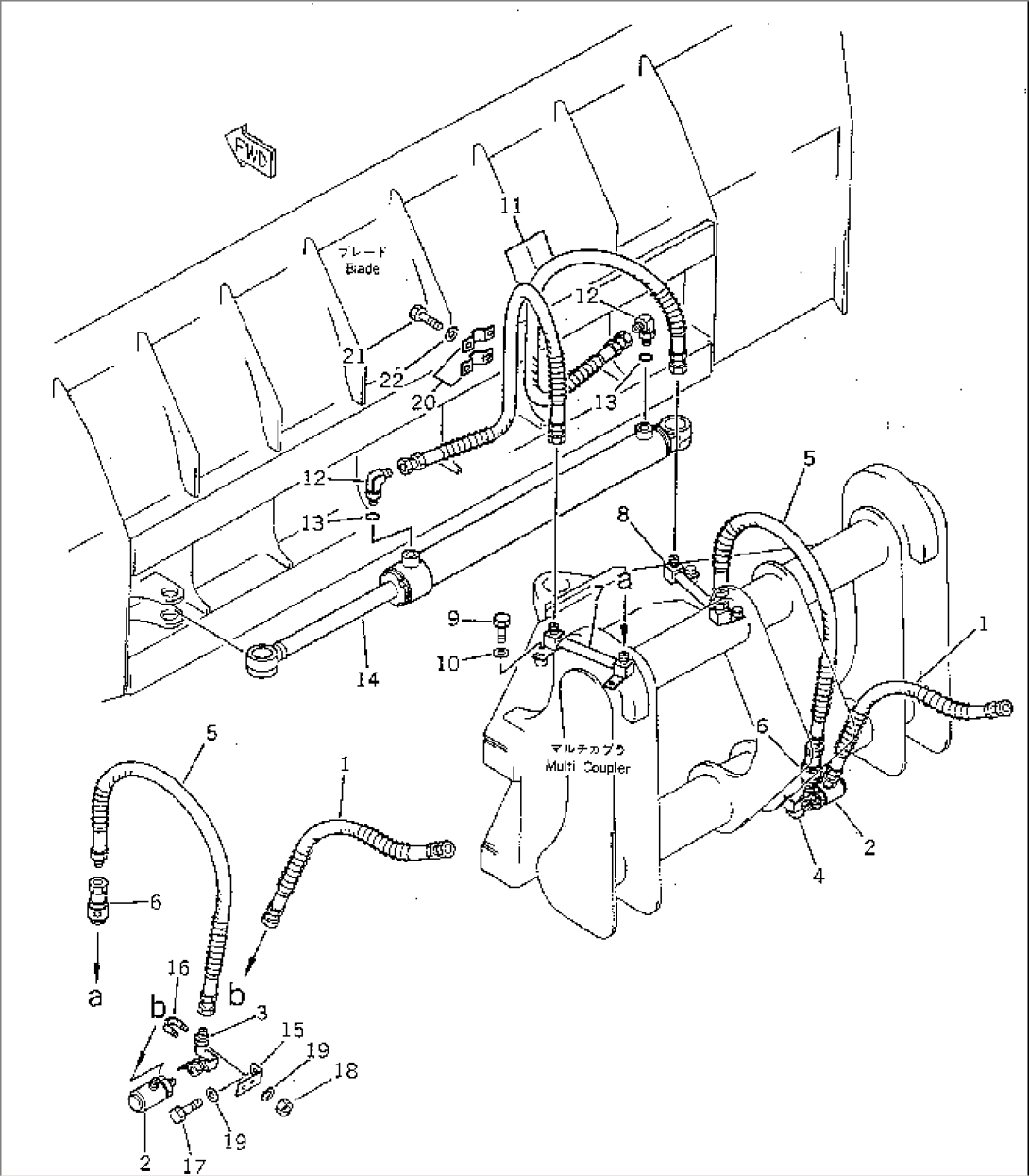 SIDE SHIFT¤ PITCH AND ANGLE SNOW PLOW) (SIDE SHIFT CYLINDER LINE) (WITH HYDRAULIC MULTI COUPLER)