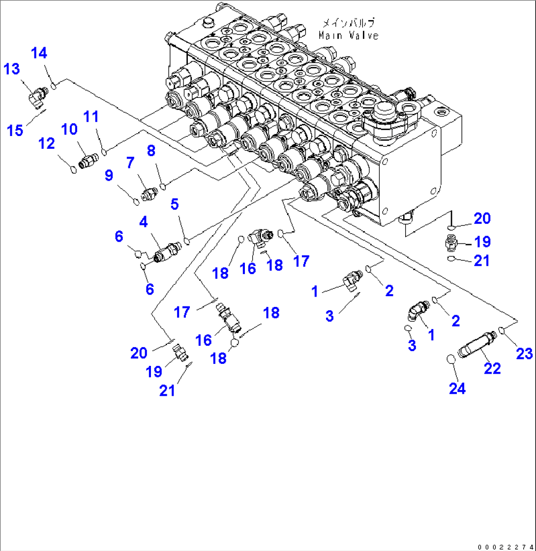 MAIN VALVE CONNECTING PARTS (3/4) (FOR 2-PIECE BOOM WITH 2 ATT.)