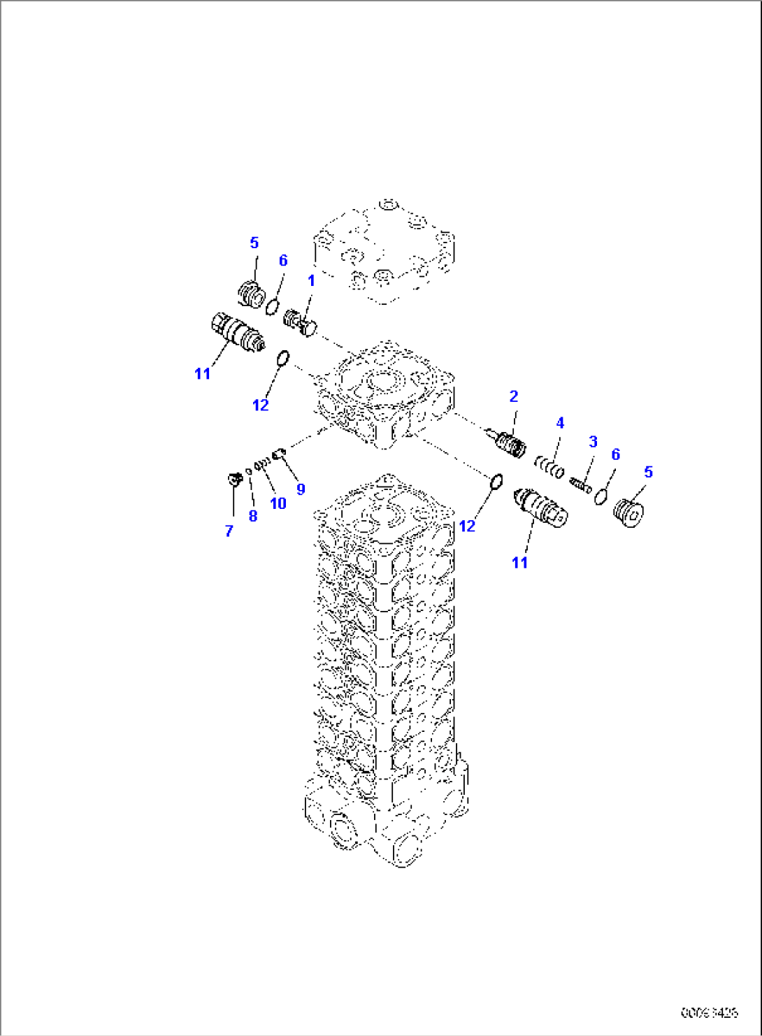 MAIN CONTROL VALVE, FOR MACHINE WITH 2-PIECE BOOM, INNER PARTS (13/15)