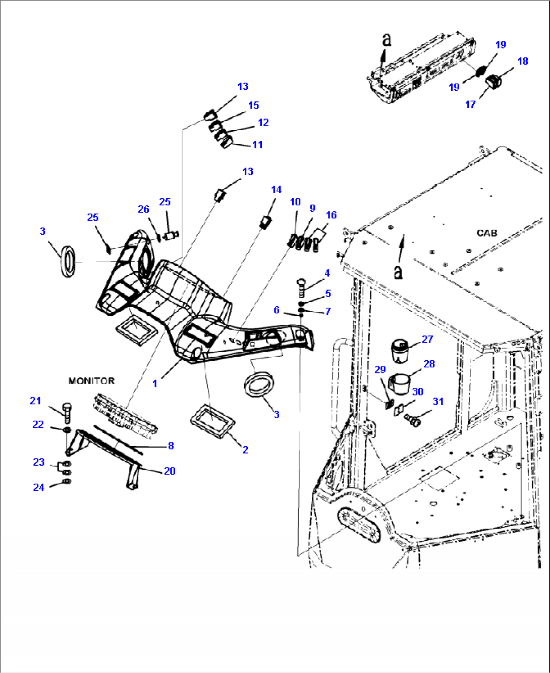 K0210-07A0 ROPS CAB FRONT COVER, SWITCH, MONITOR MOUNT, CIGARETTE LIGHTER AND ASHTRAY