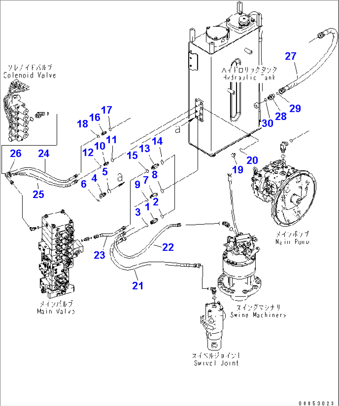 DRAIN LINE (WITH ARM FALL DOWN PREVENTION VALVE)(#20001-)
