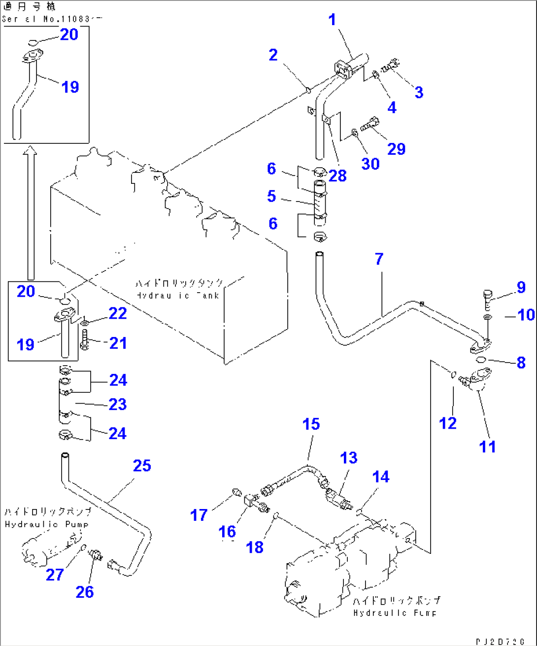 HYDRAULIC PIPING (TRAVEL MOTOR LINE) (1/4)(#11003-)