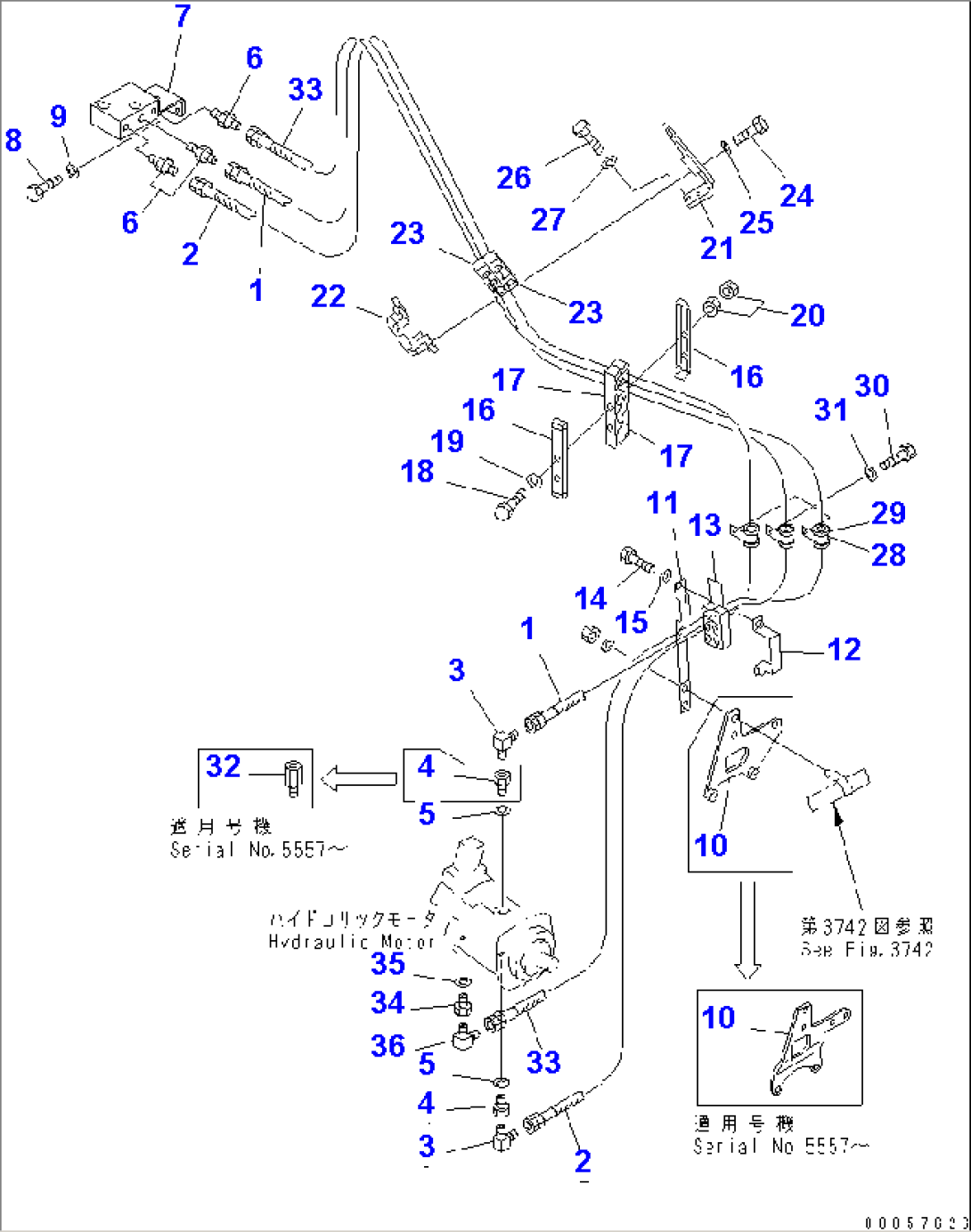 4WD HYDRAULIC PIPING (MOTOR COOLING LINE) (1/4) (L.H. MOTOR LINE) (WITH OIL LEVEL SENSOR)