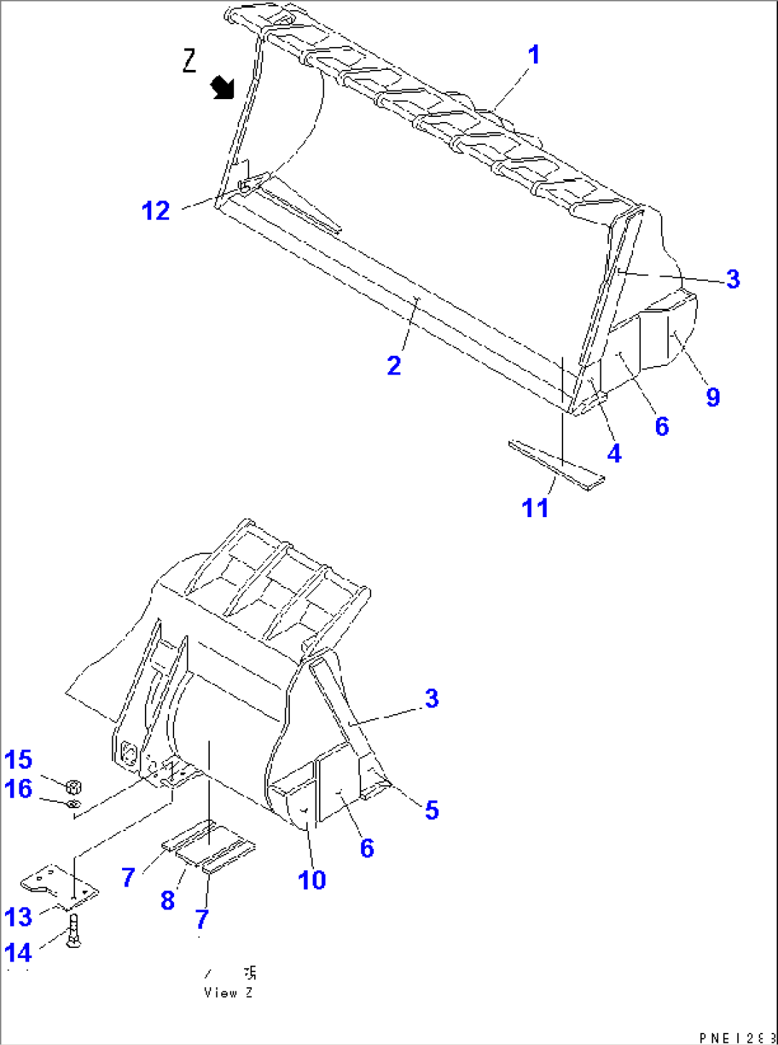 BUCKET¤ 9.5M3 (WITHOUT TOOTH) (FOR HIGH LIFT)(#10001-10499)