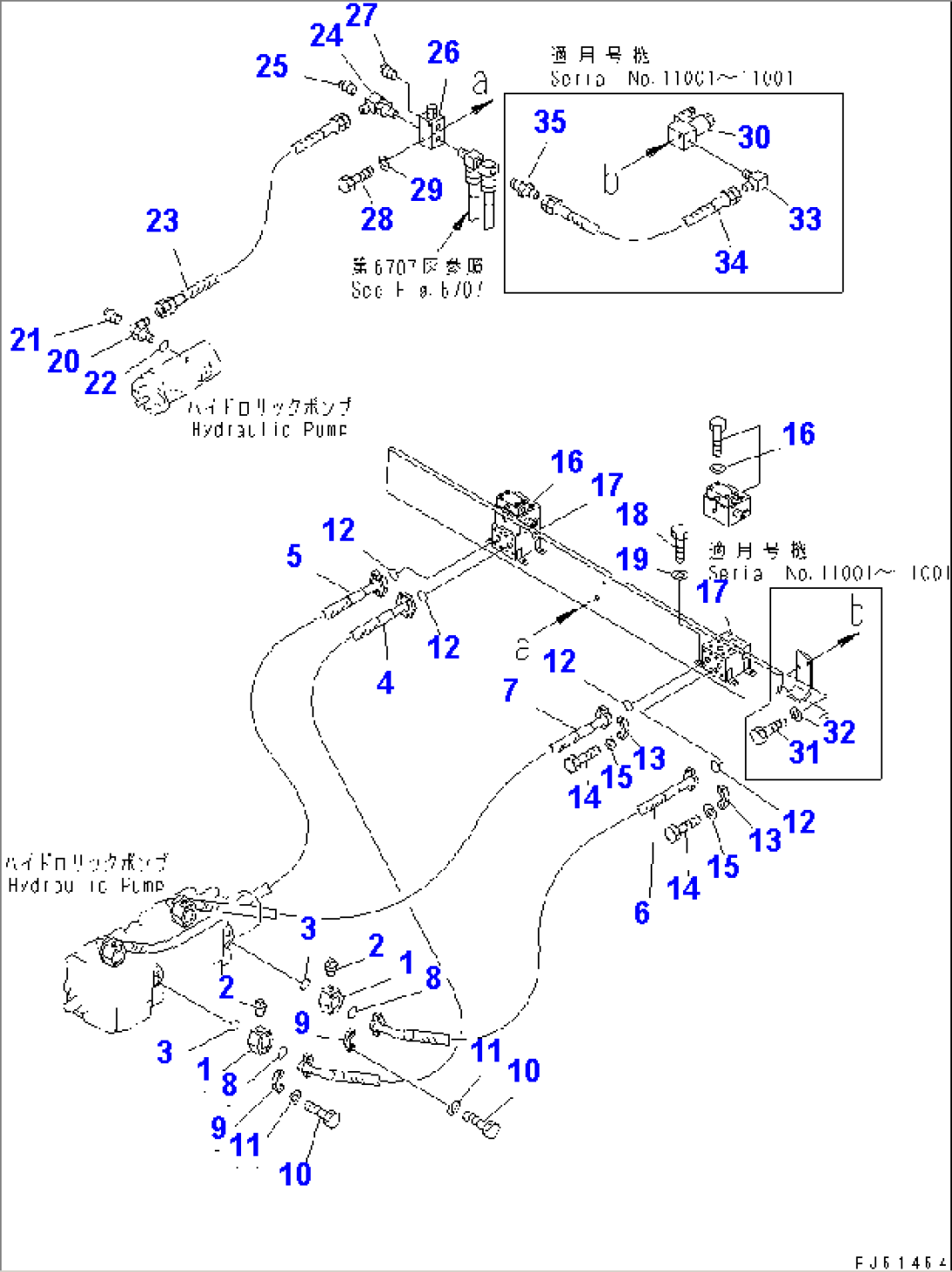 HYDRAULIC PIPING (TRAVEL MOTOR LINE) (2/4)(#11001-11002)