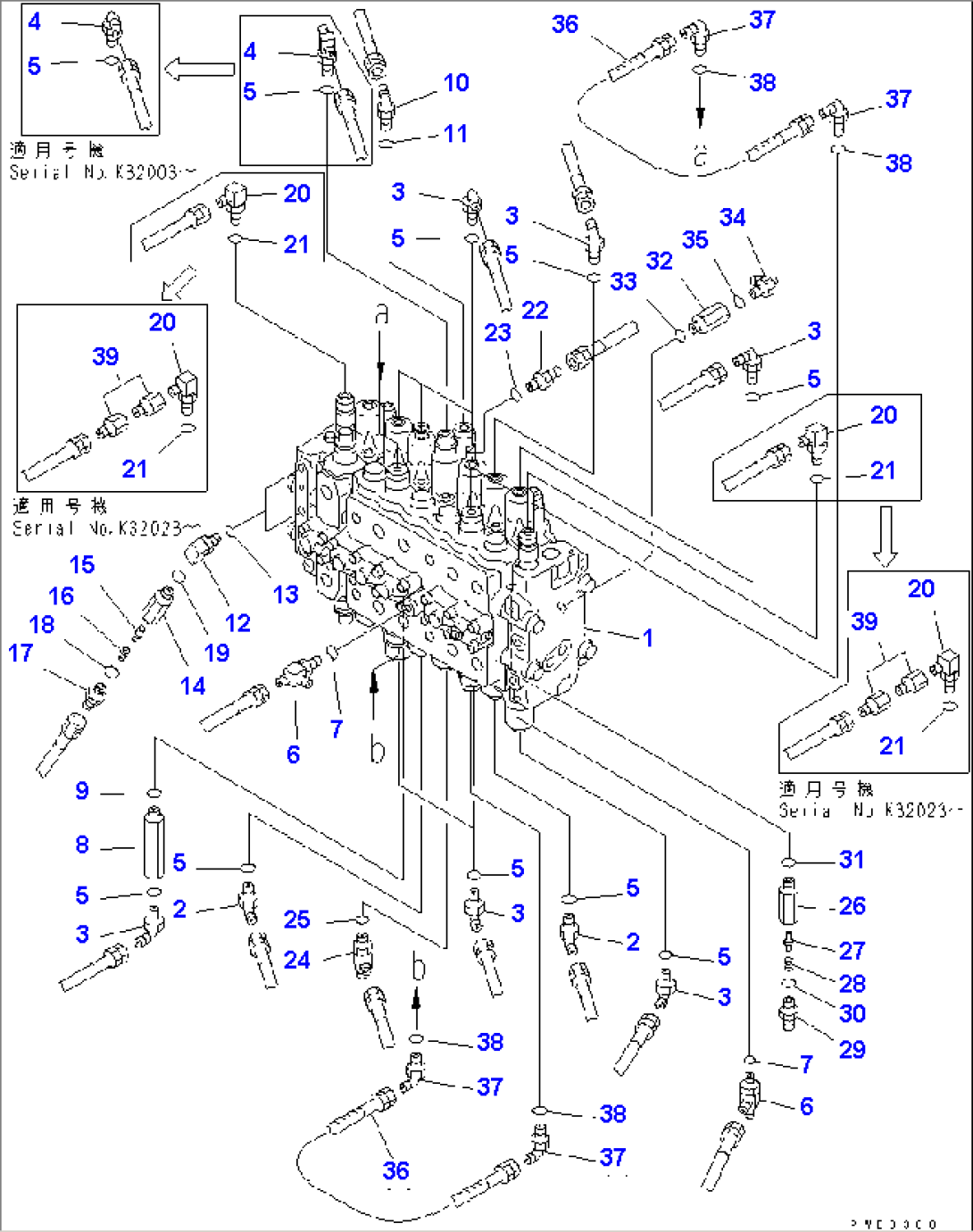 MAIN VALVE (CONNECTING PARTS) (1 ACTUATOR) (WITHOUT ATTACHMENT)(#K32000-)