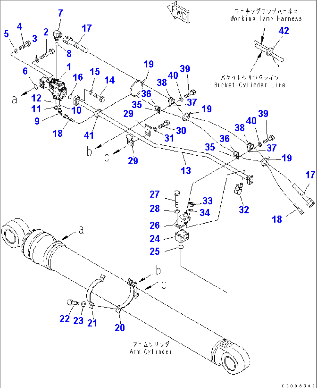 ARM CYLINDER (2/2) (WITH BURST VALVE) (FOR 2-PIECE BOOM) (YELLOW)