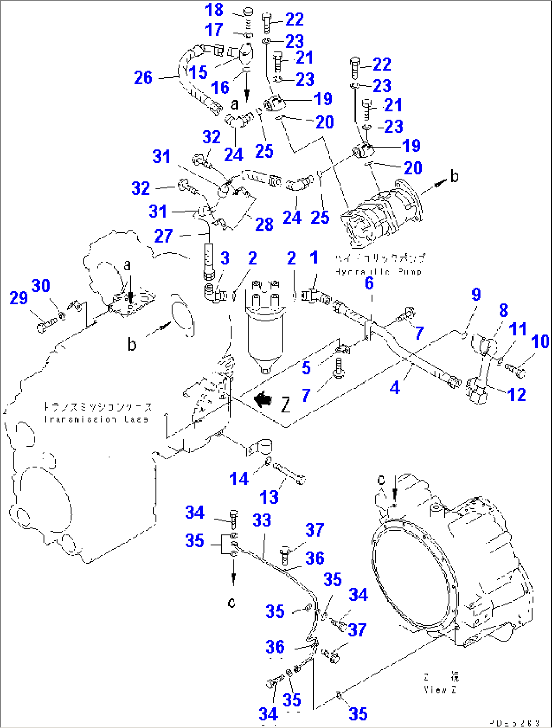 TRANSMISSION (TRANSMISSION PUMP AND PIPING) (2/2) (FOR EMERGENCY STEERING AND SNOW REMOVING SPEC.)(#53001-54000)