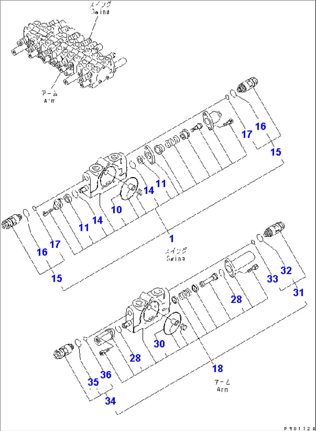 MAIN CONTROL VALVE (INNER PARTS) (3/5)