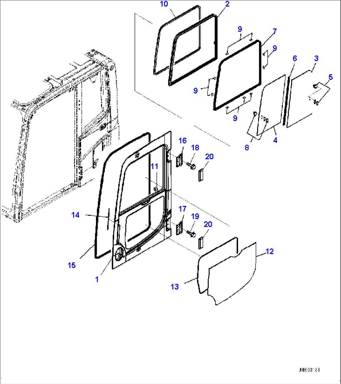 Cab, EOPS Cab, Vandalism Protection, With KOMTRAX, Without Master Key, Door