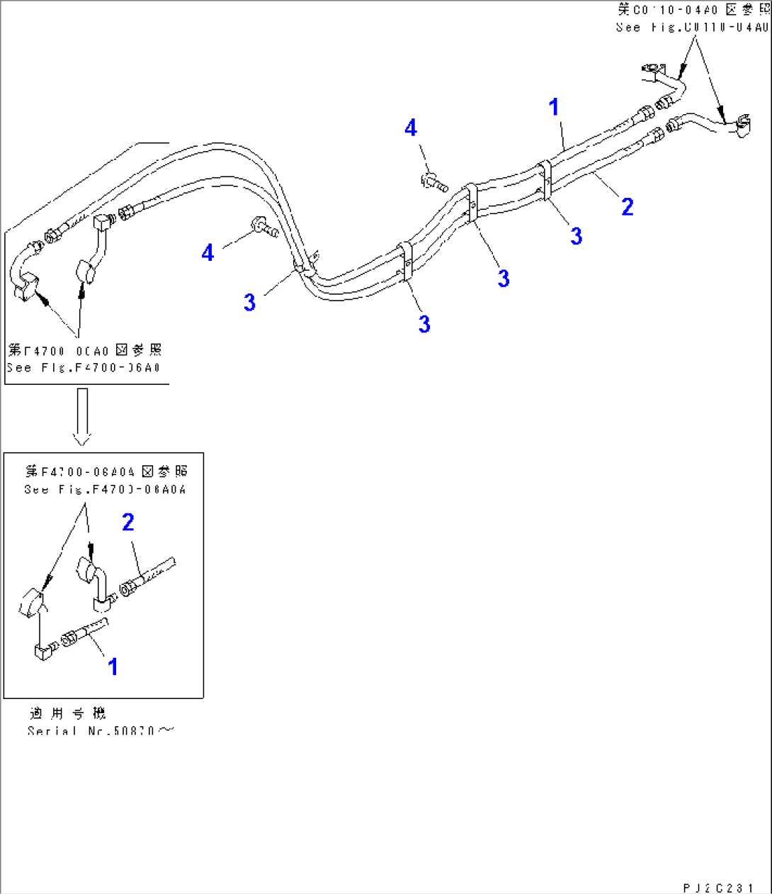 TORQUE CONVERTER AND TRANSMISSION LINE (OIL COOLER PIPING¤ CONNECTING HOSE)(#50001-52000)