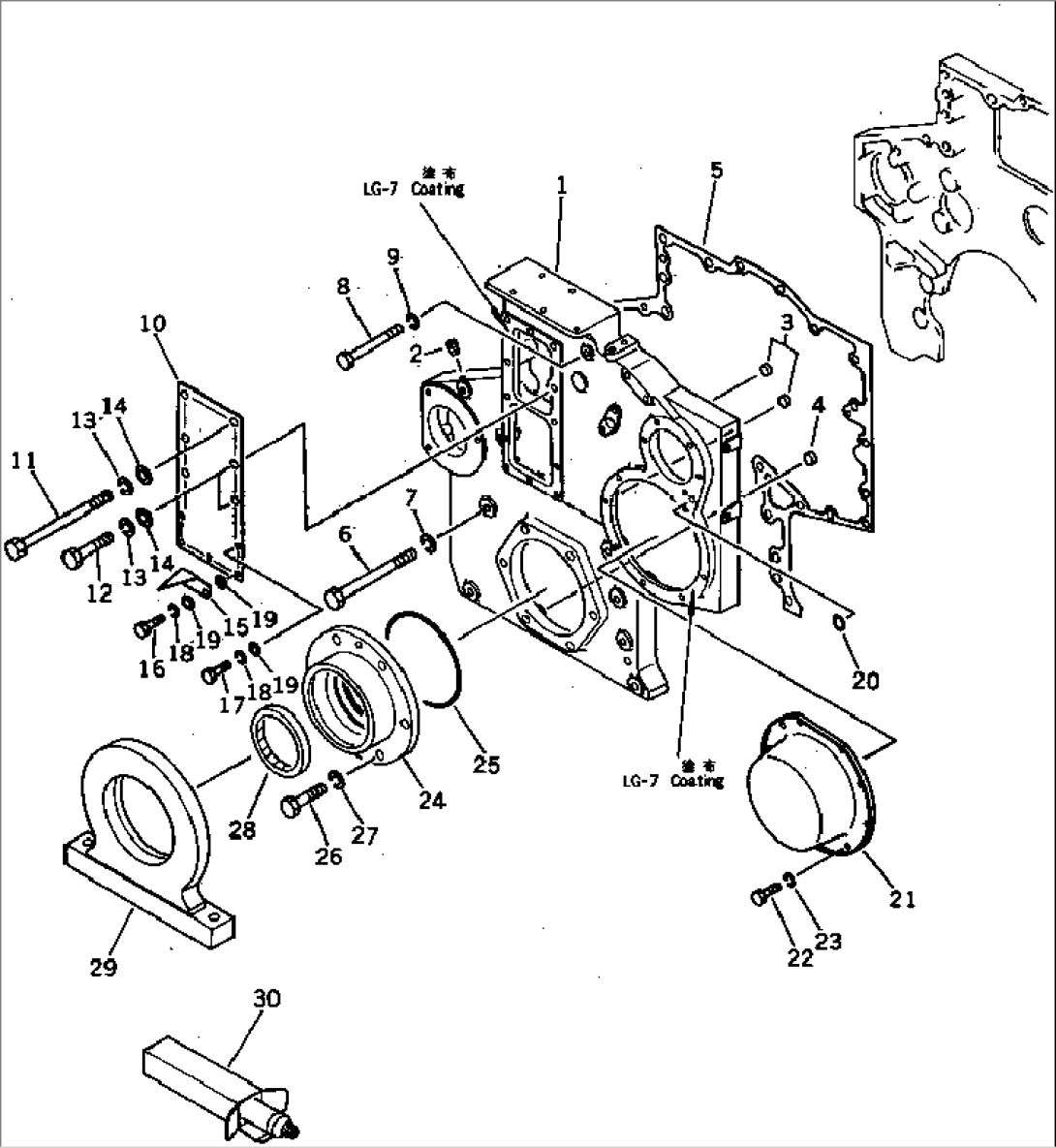 FRONT COVER AND FRONT SUPPORT (TWIN TURBOCHARGER)(#10277-)