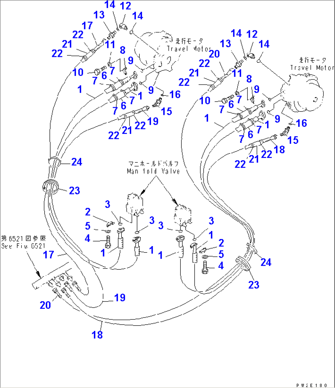 HYDRAULIC PIPING (TRAVEL LINE) (5/5) (MOTOR LINE)(#11501-11517)