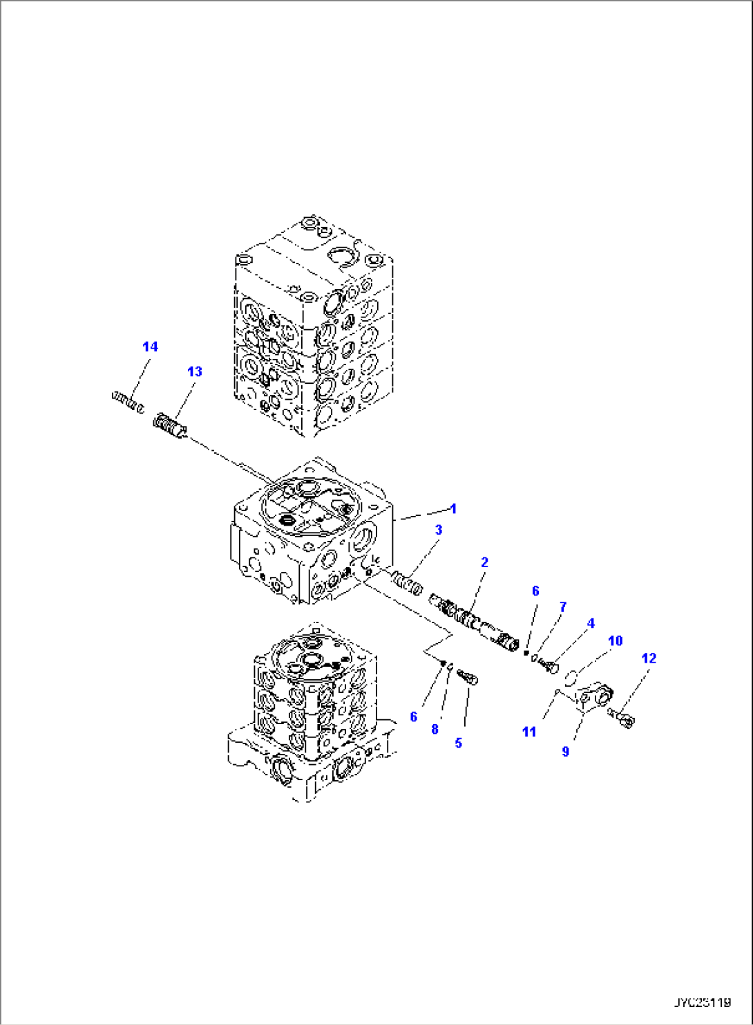 CONTROL VALVE (1-ADDITIONAL ACTUATOR PIPING, ACCUMULATOR, BOOM AND ARM ANTI-DROP VALVE, QUICK COUPLING) (7-VALVE) (6/27)