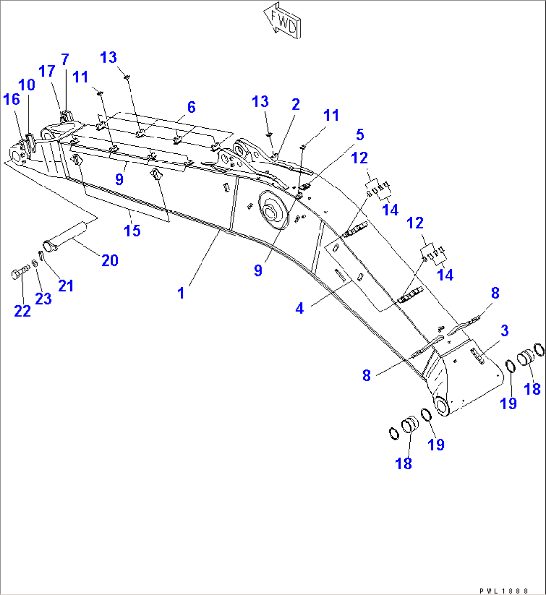 BOOM (7.6M) (BOOM AND TOP PIN) (FOR ADDITIONAL PIPING)