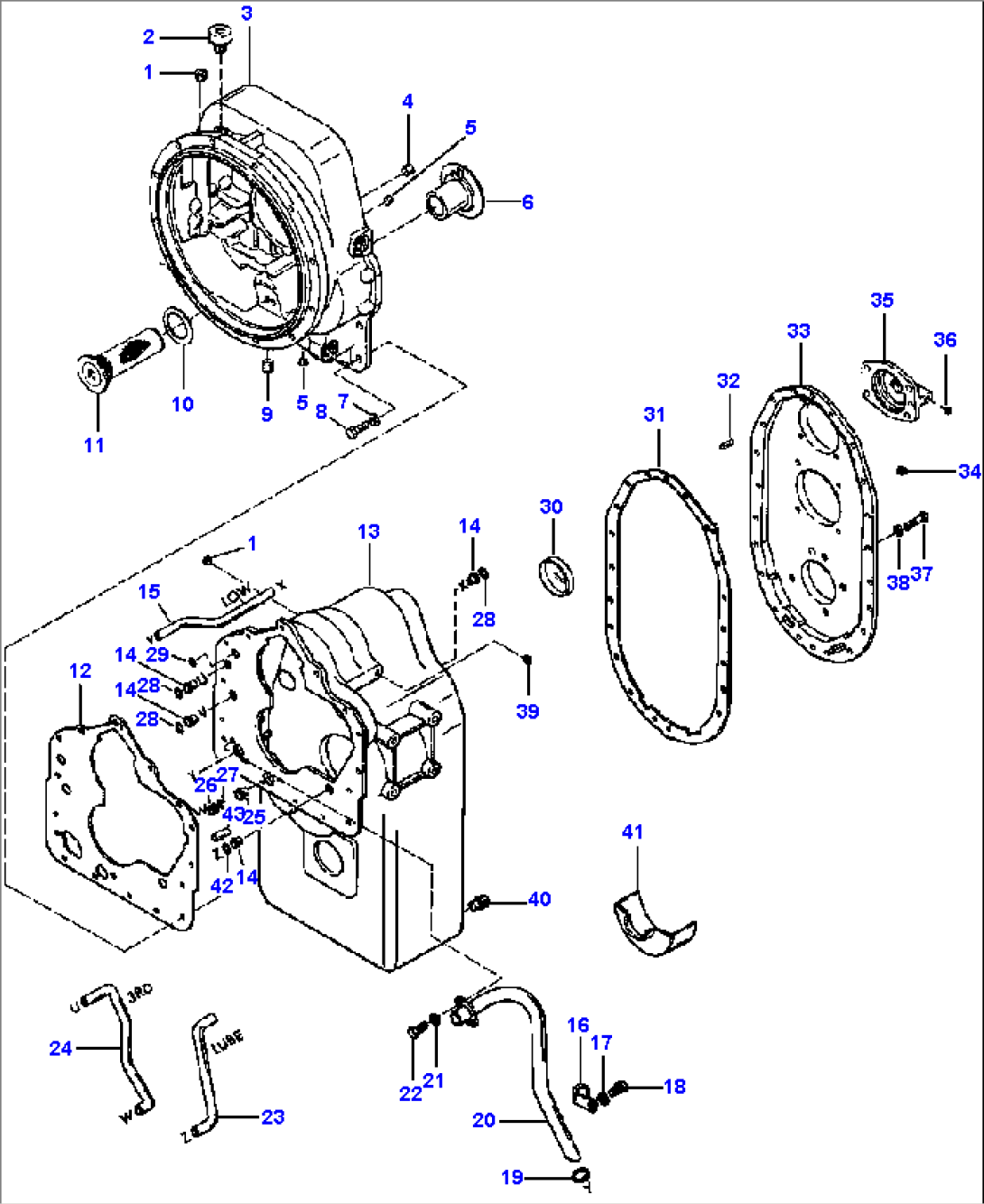 FIG. F0110-01A8G TRANSMISSION AND CONVERTER HOUSING - S/N 12142 AND DOWN