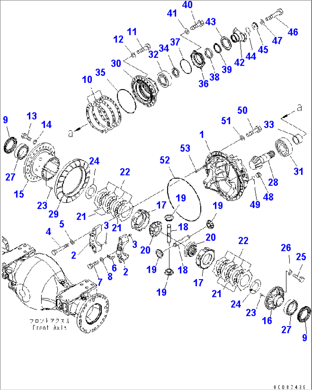 FRONT AXLE (DIFFERENTIAL AND MOUNTING PARTS) (FOR BRAKE COOLING SYSTEM AND ANTI SLIP DEFFERENTIAL)(#55001-)