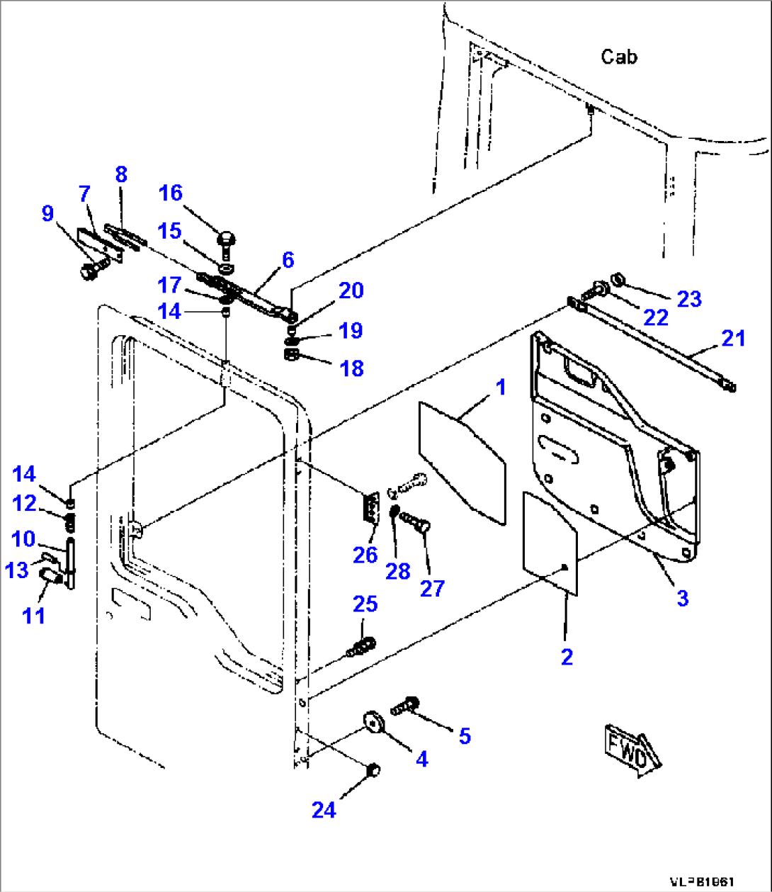K0210-16A1 RIGHT HAND DOOR ASSEMBLY DOOR LOCK, PAD AND GRIP