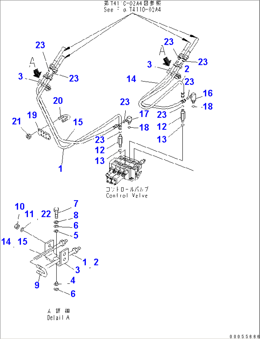 FRONT FRAME (TUBE AND MOUNTING PARTS) (FOR 4-SPOOL CONTROL VALVE)(#12001-)