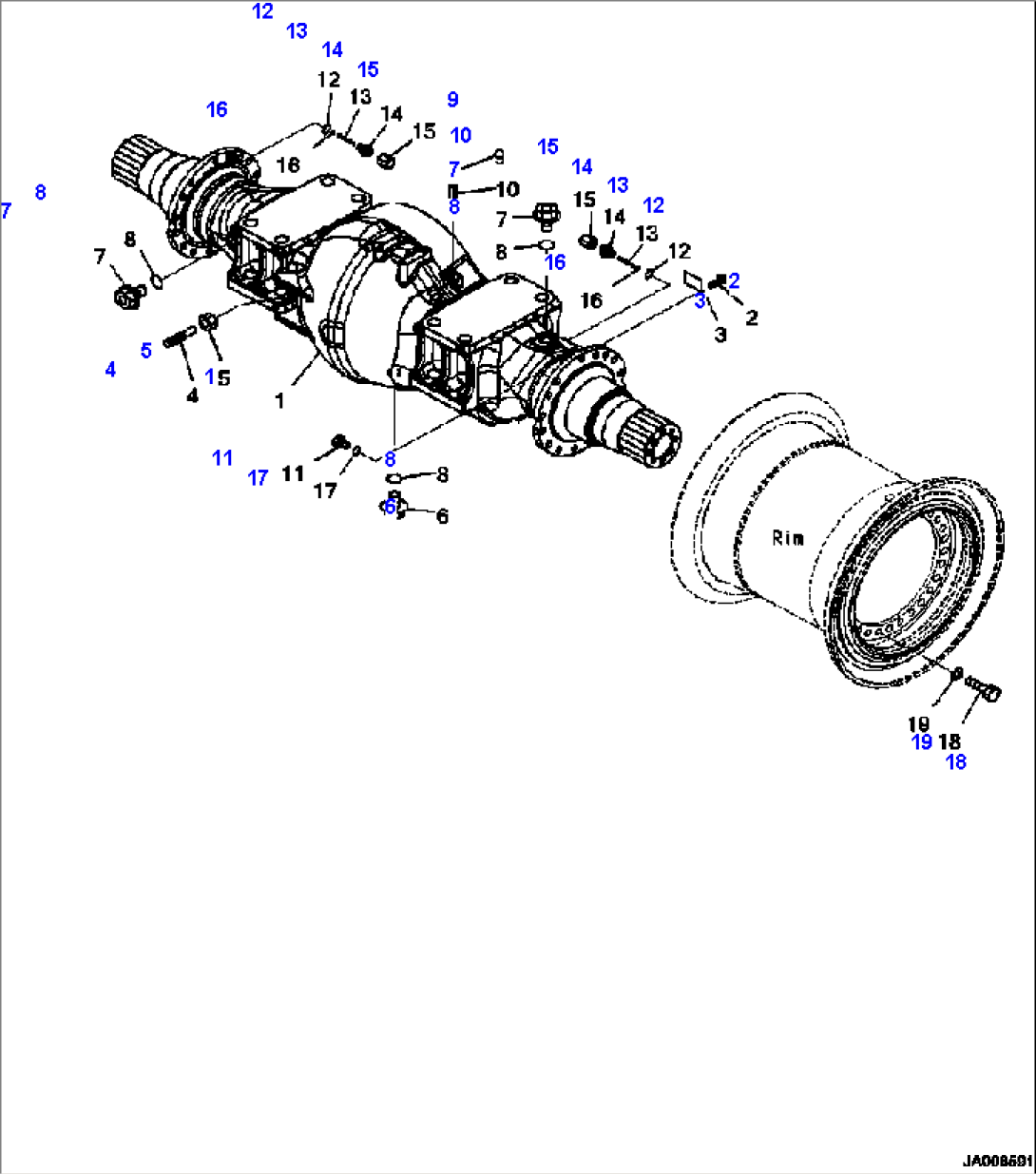 F4400-002009 FRONT AXLE HOUSING AND WHEEL MOUNTING (LIMITED SLIP DIFFERENTIAL)