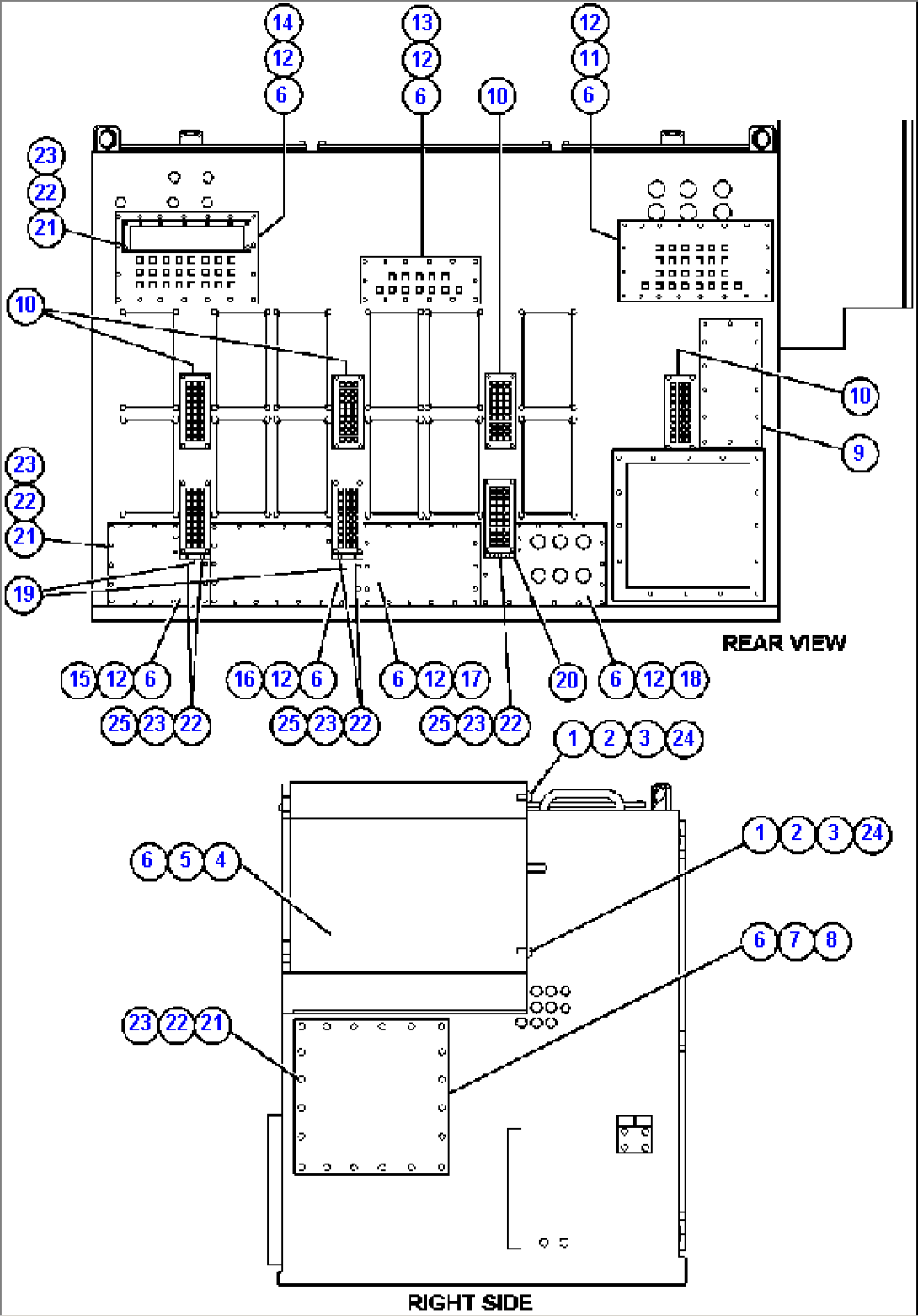 CONTROL CABINET (RIGHT SIDE & REAR VIEW)