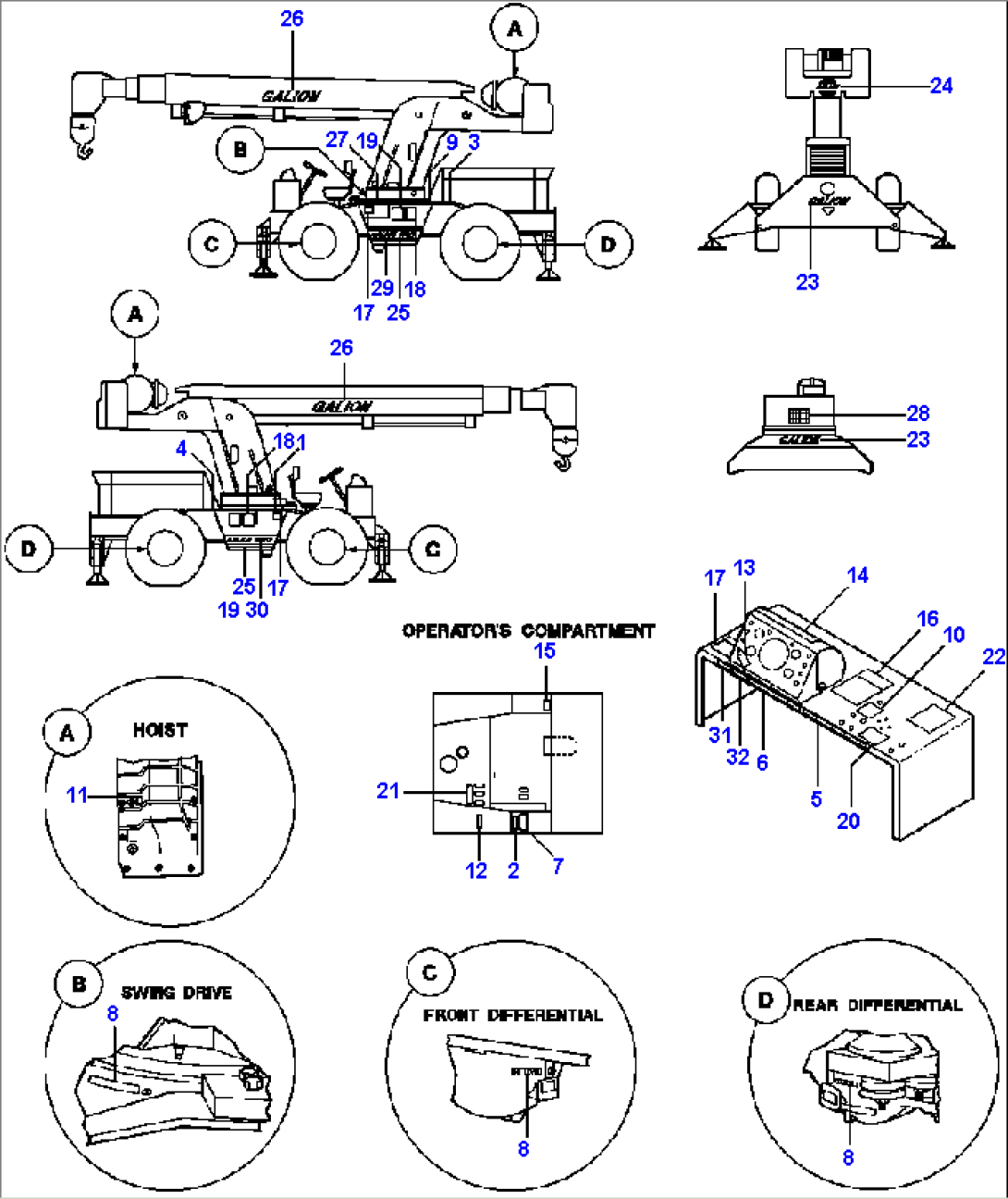 FIG. U0110-01A1 DECALS - 150FA - THREE-SECTION POWER BOOM