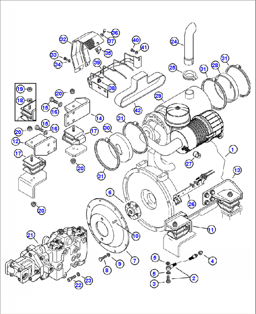 B1000-01A1 ENGINE MOUNTING AND EXHAUST WITH PRE-CLEANERER