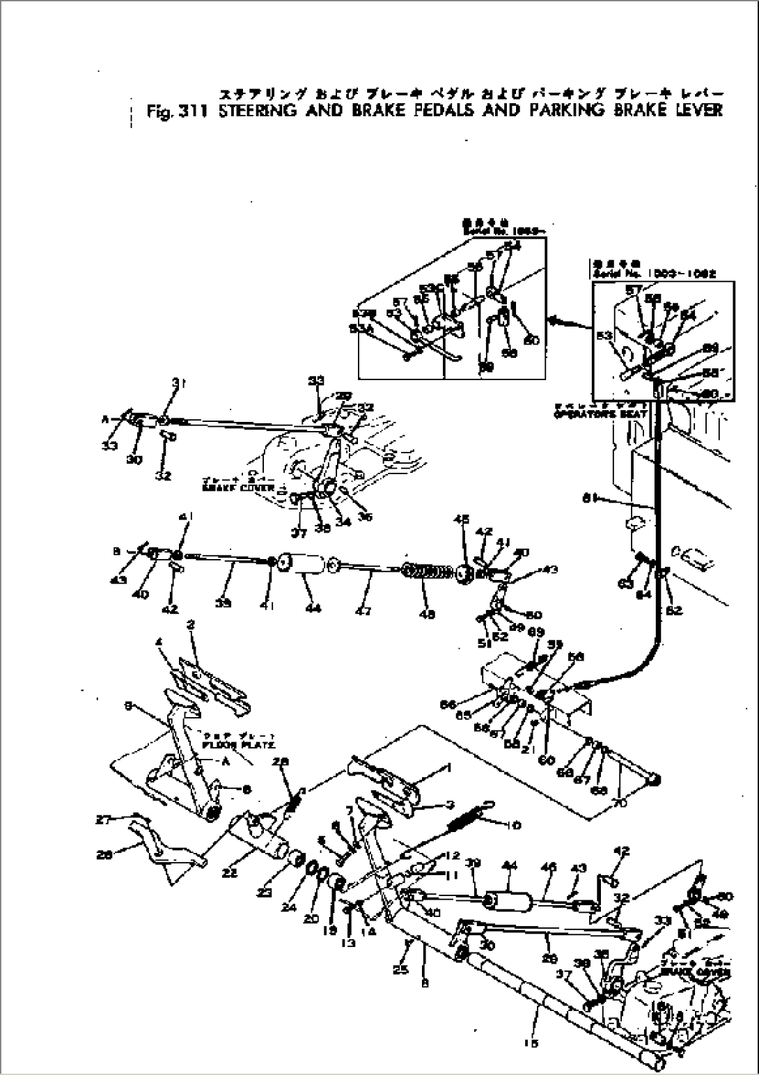 STEERING AND BRAKE PEDALS AND PARKING BRAKE LEVER
