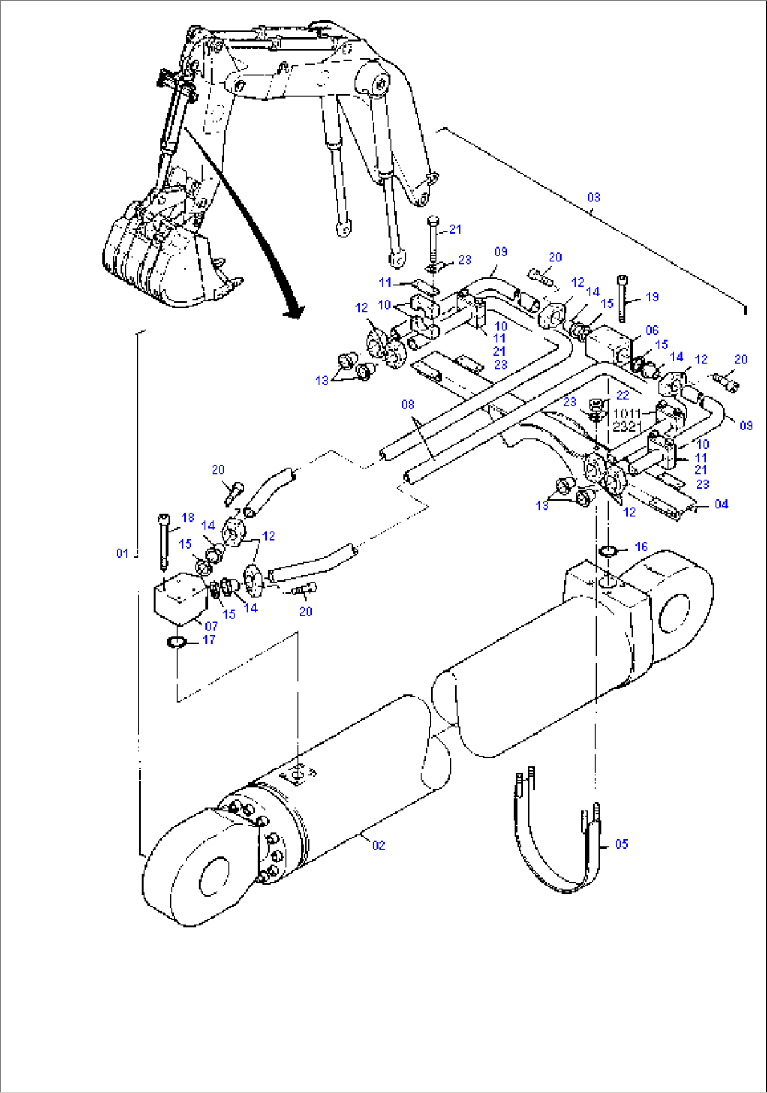 Bucket Cylinder with Pipes