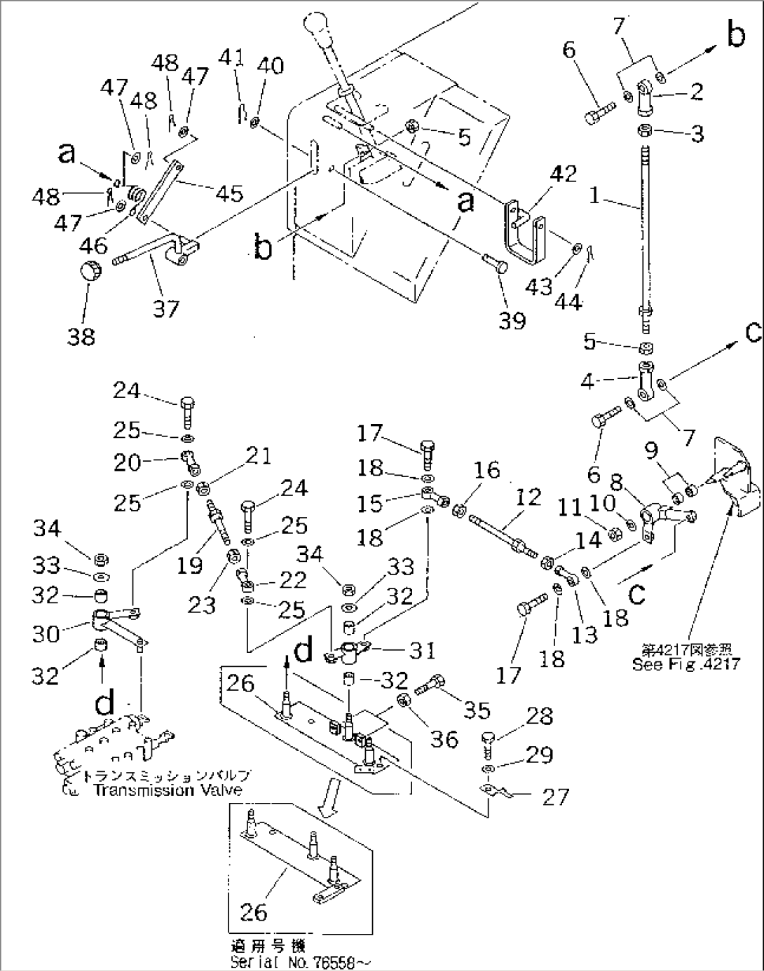 TRANSMISSION CONTROL LEVER (FOR F3-R3 TRANSMISSION) (2/2) (FOR TWO LEVERS STEERING)