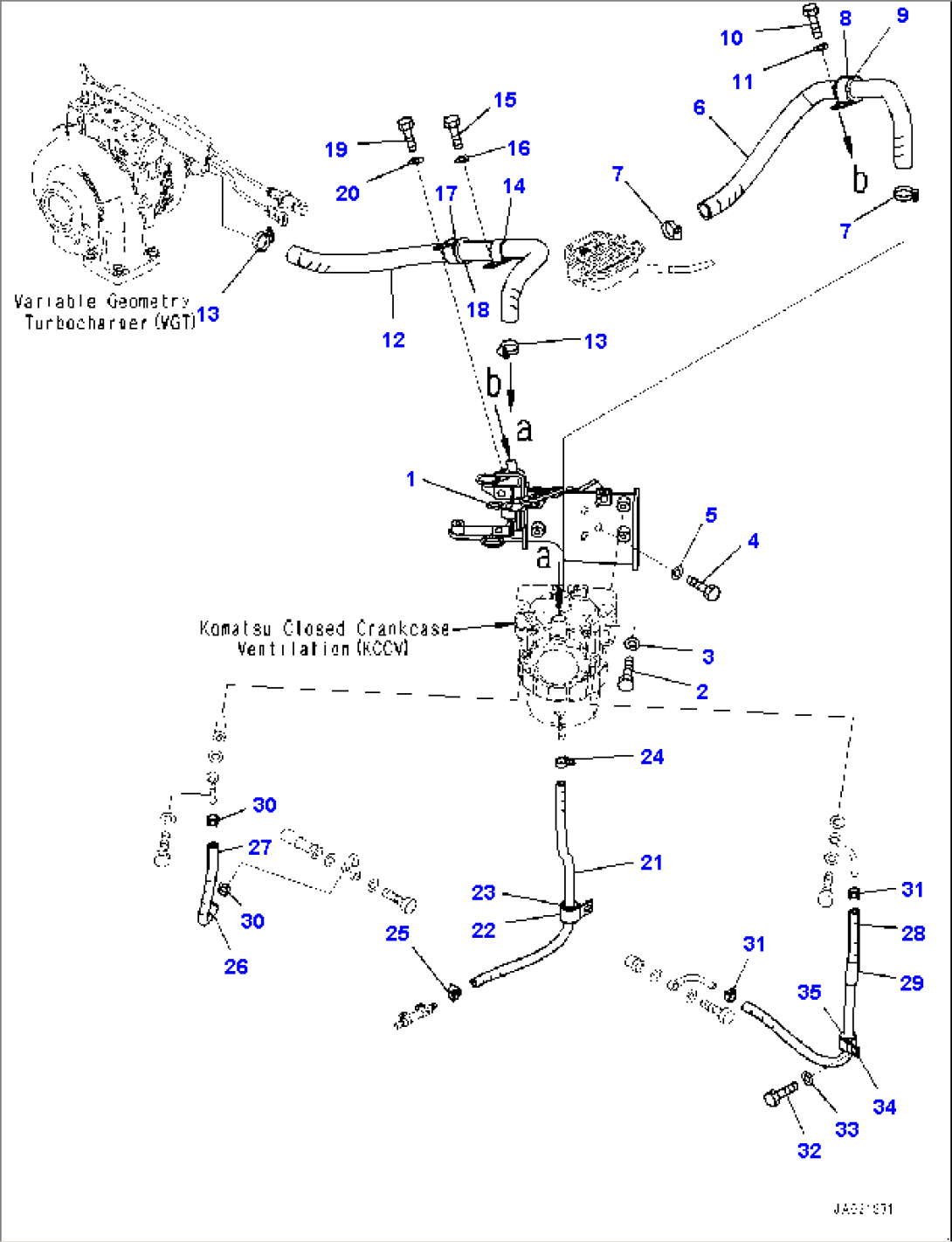 Komatsu Closed Crankcase Ventilation (KCCV) Mounting, (#1528-)