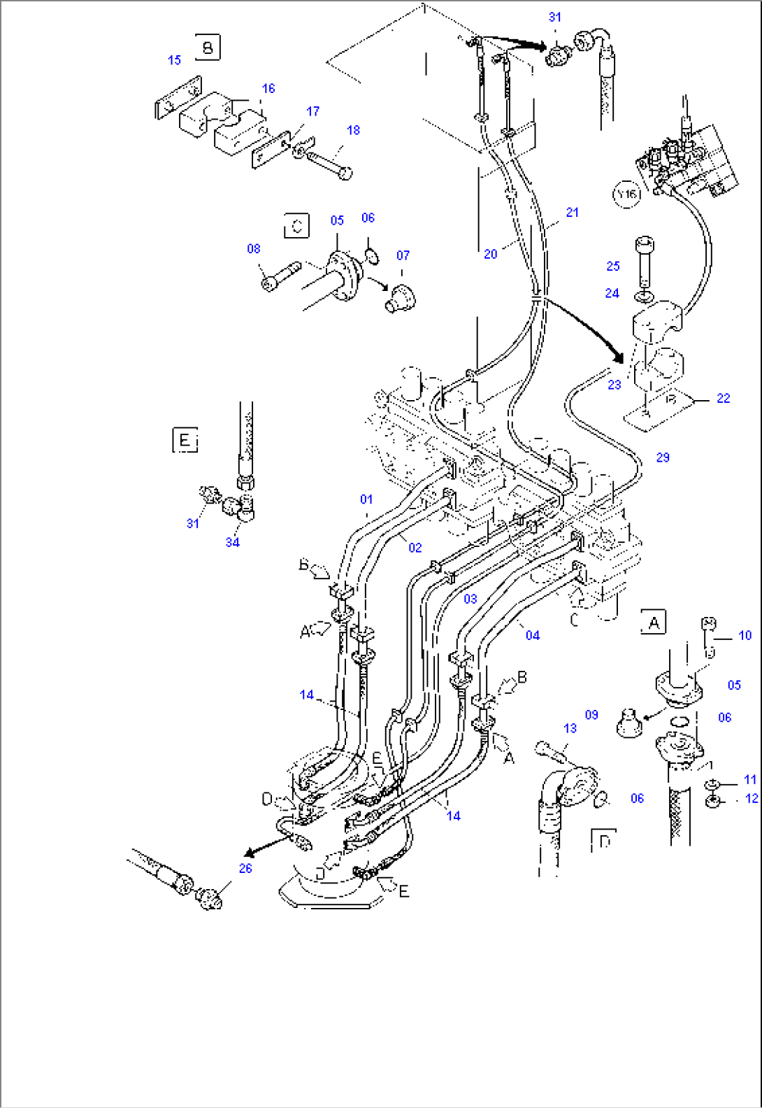 Pressure Lines, Main Control Blocks - Rotary Joint