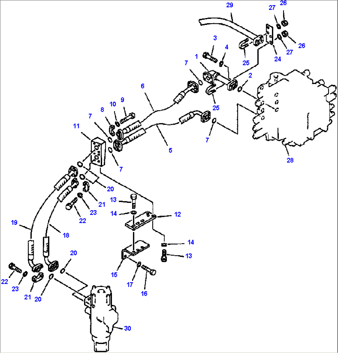 HYDRAULIC PIPING CONTROL VALVE TO/FROM SWIVEL JOINT - RIGHT TRAVEL