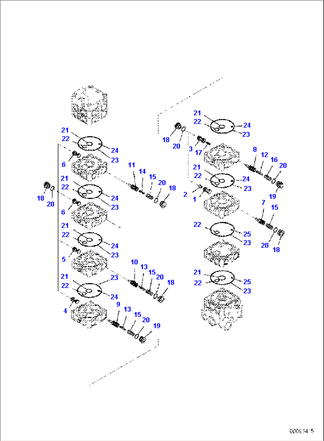 MAIN CONTROL VALVE, FOR MACHINE WITH 2-PIECE BOOM, INNER PARTS (3/15)