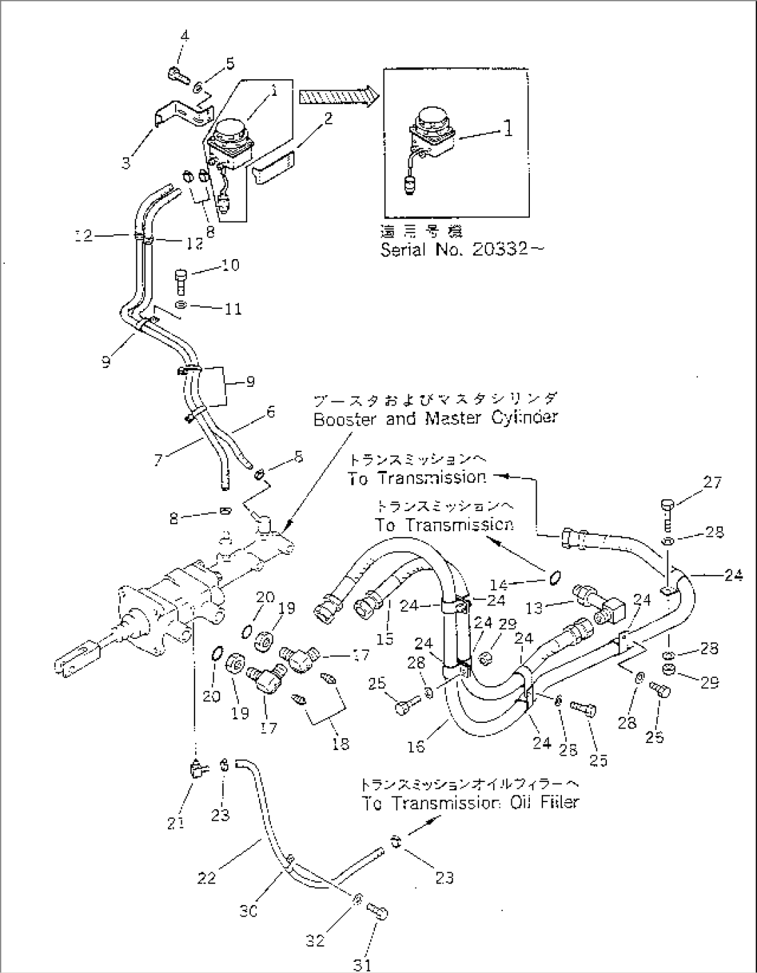 BRAKE OIL PIPING (1/3) (WITH BOOSTER) (RESERVOIR TANK LINE)