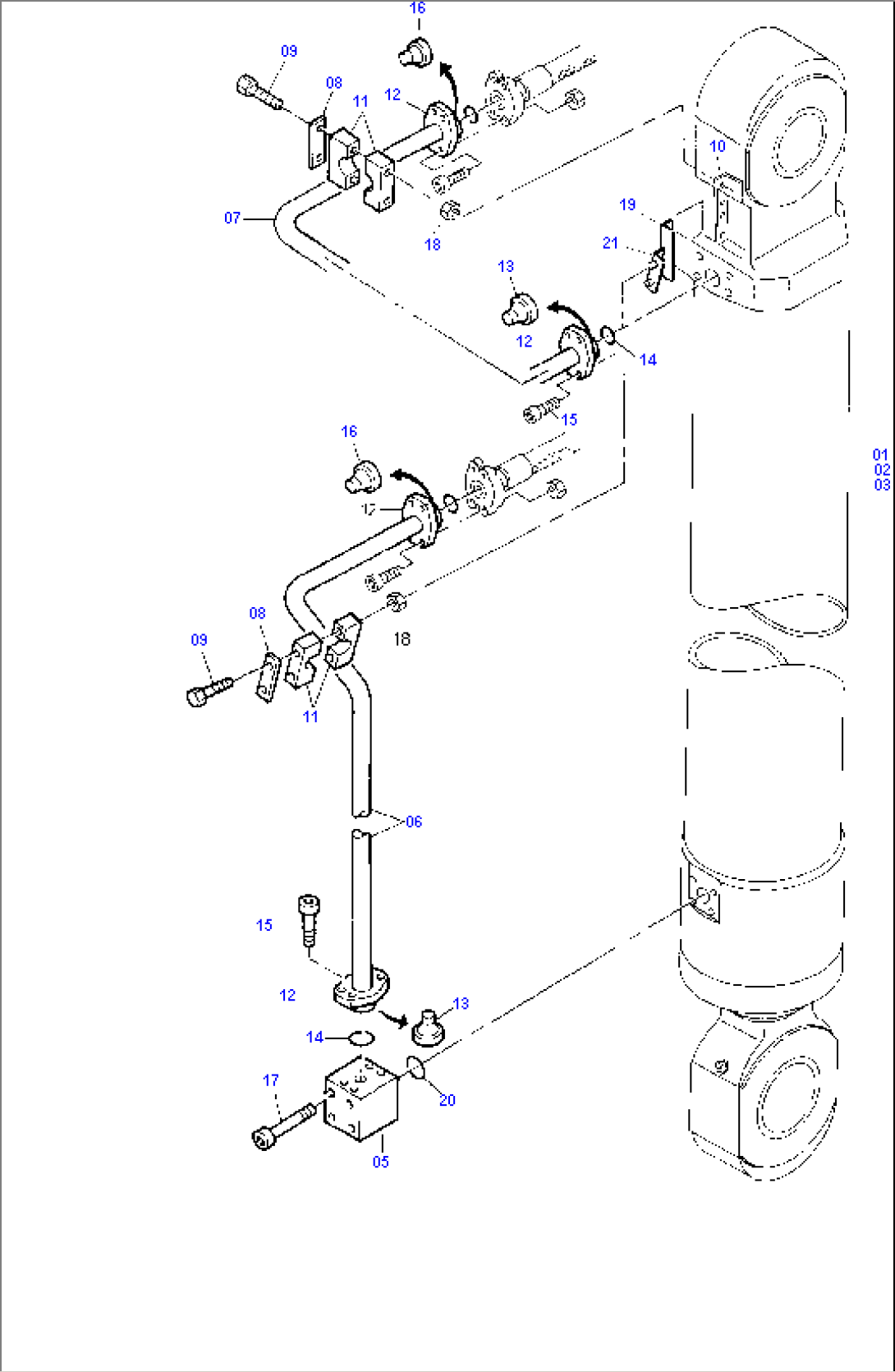 Boom Cylinder with Piping, R.H.