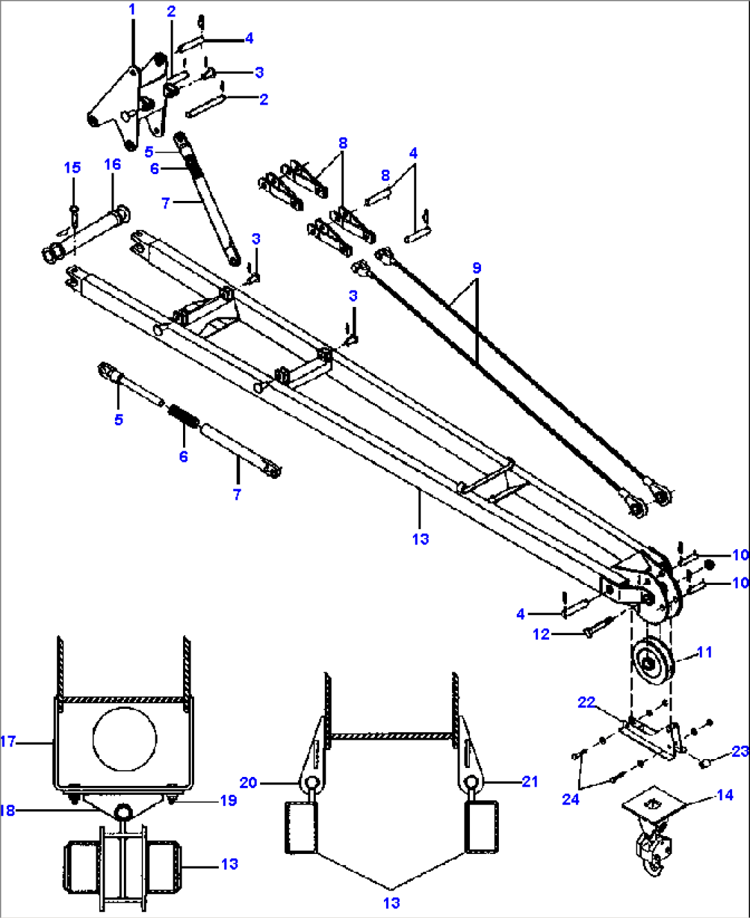 FIG. T0270-01A0 20 FT. JIB AND GANTRY/DOUBLE-PENDULATED HOOK BLOCK - 150A - FOUR-SECTION POWER BOOM