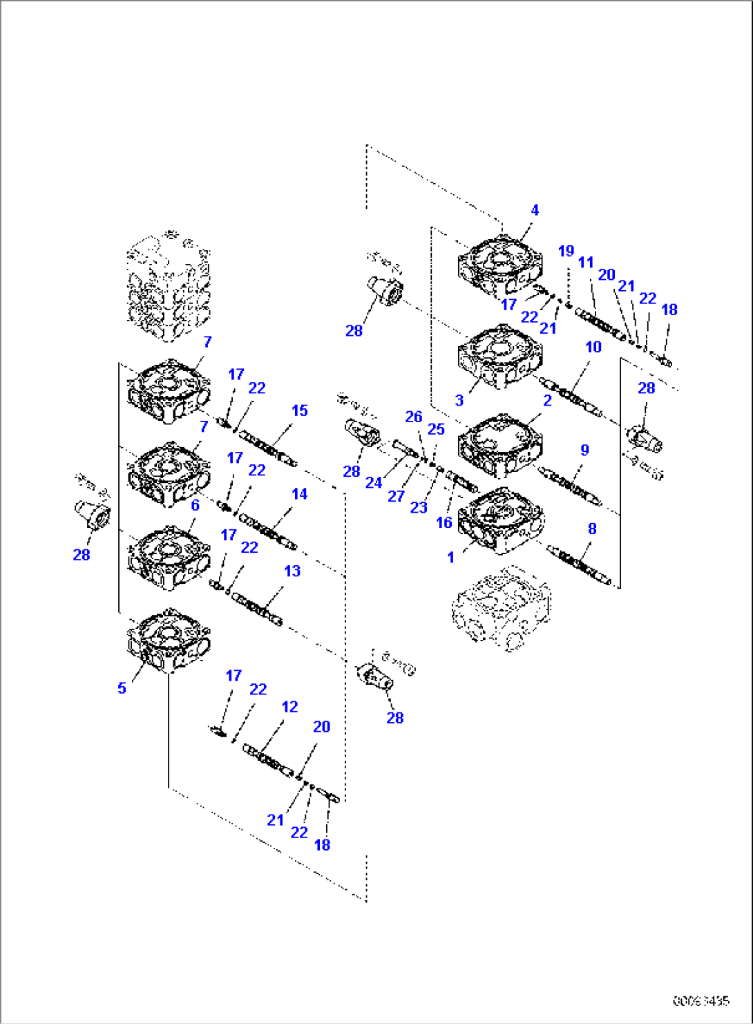 MAIN CONTROL VALVE, FOR MACHINE WITH 2-PIECE BOOM, 2 ATTACHMENT, INNER PARTS (1/15)