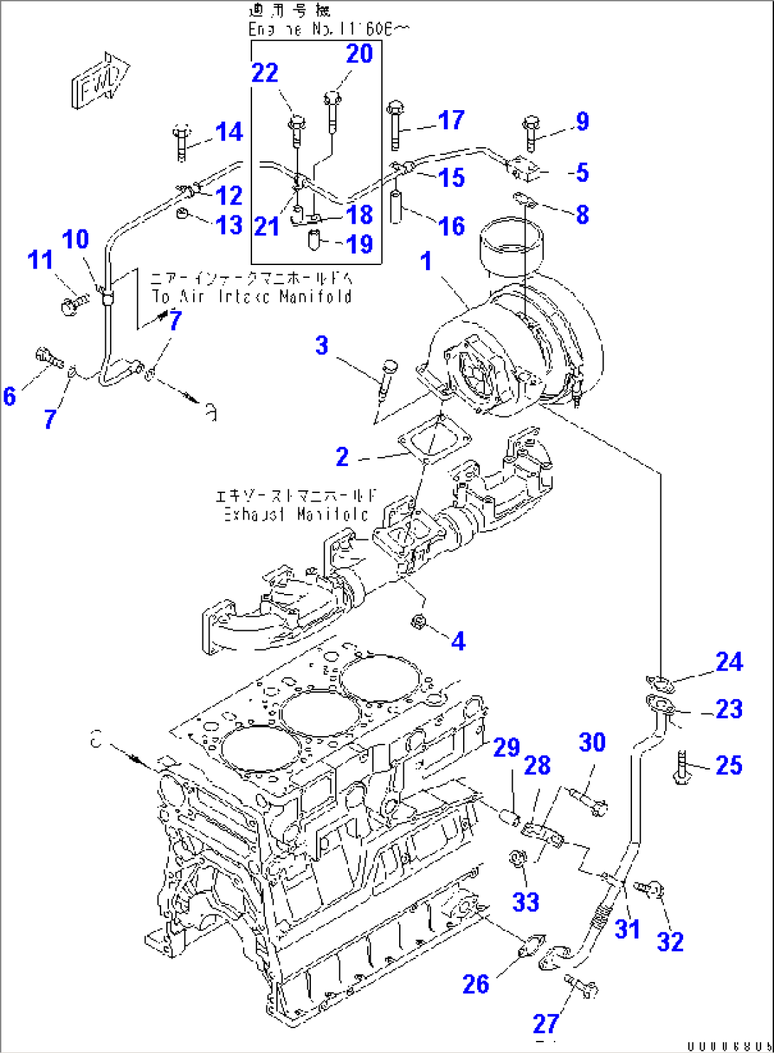 TURBOCHARGER AND OIL PIPING (WATER COOLING TURBOCHARGER SPEC.)(#112821-)