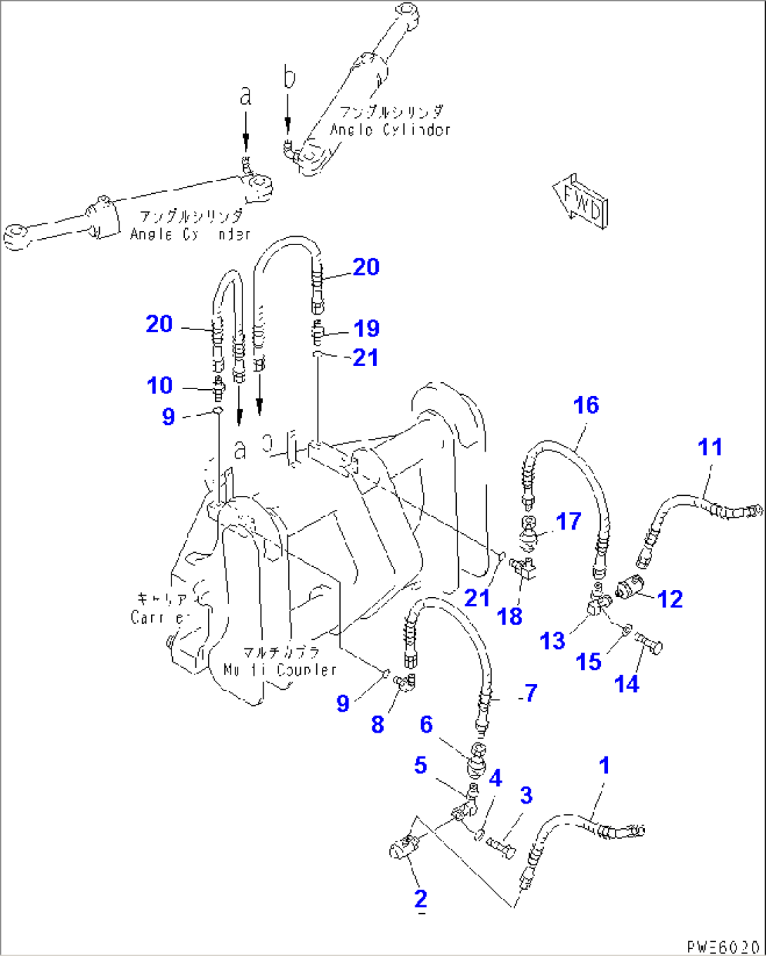 BLADE (ANGLE CYLINDER LINE 2/2) (P.A.P. OR S.P.A.P.) (WITH MULTI COPLER)