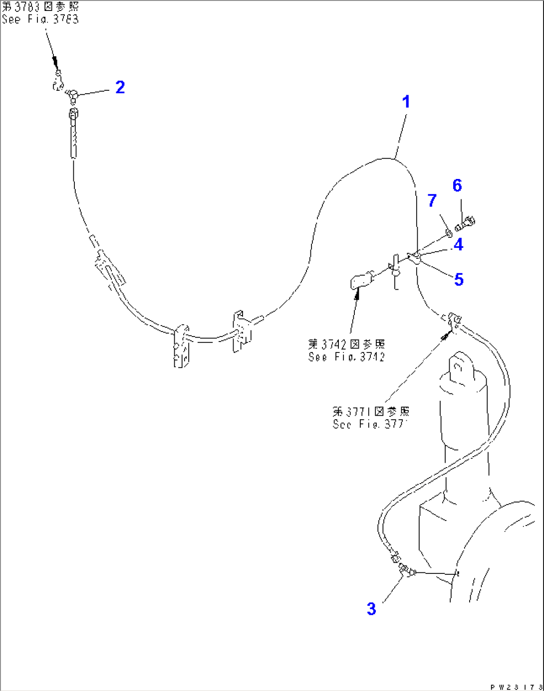 4WD HYDRAULIC PIPING (2/4WD CLUTCH LINE) (2/3) (L.H. CLUTCH LINE) (4WD SPEC.)