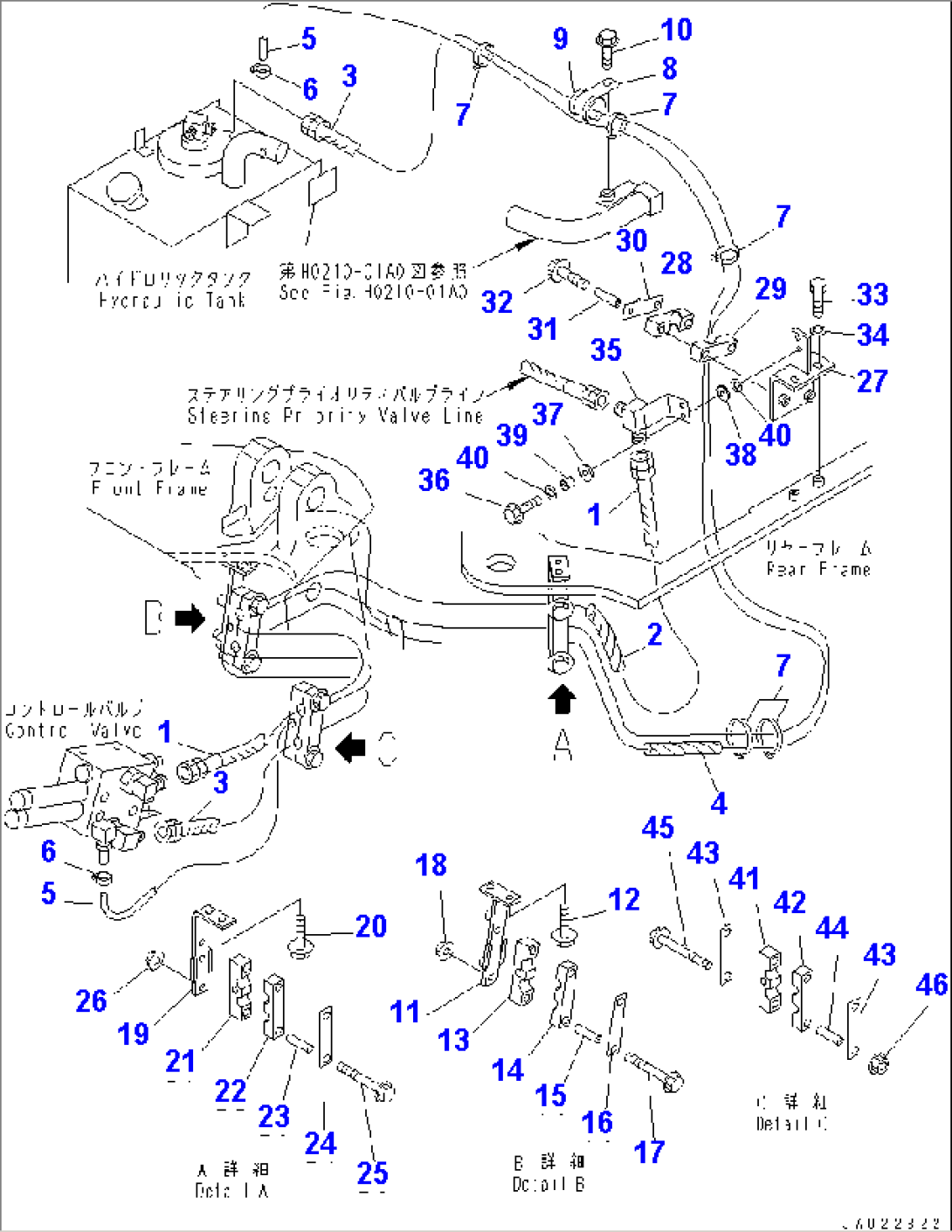 HYDRAULIC PIPING (PRIORITY VALVE TO CONTROL VALVE¤ DRAIN LINE) (WITH EMERGENCY STEERING)(#53001-54228)