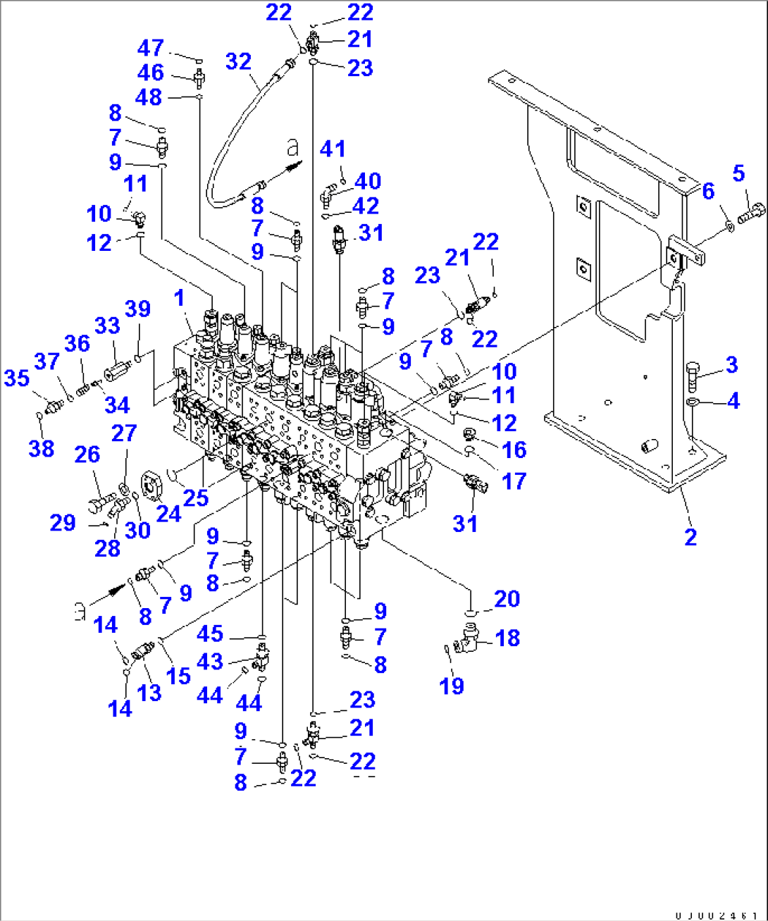MAIN VALVE AND MOUNTING PARTS (FOR 2-PIECE BOOM WITH 2 ATT.)
