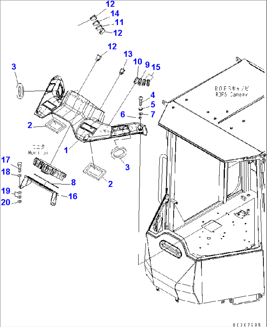 ROPS CANOPY (FRONT COVER¤ SWITCH¤ MONITOR MOUNTING)(#70001-)